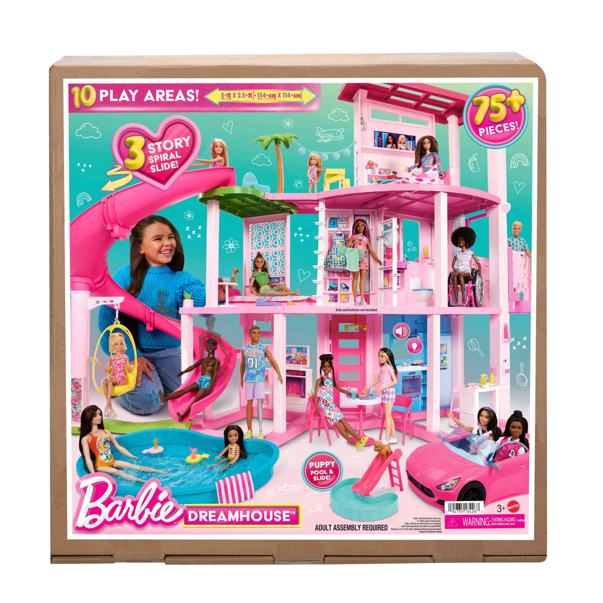 Barbie Dreamhouse. 75+ Pieces. Pool Party Doll House With 3 Story Slide - Image 6