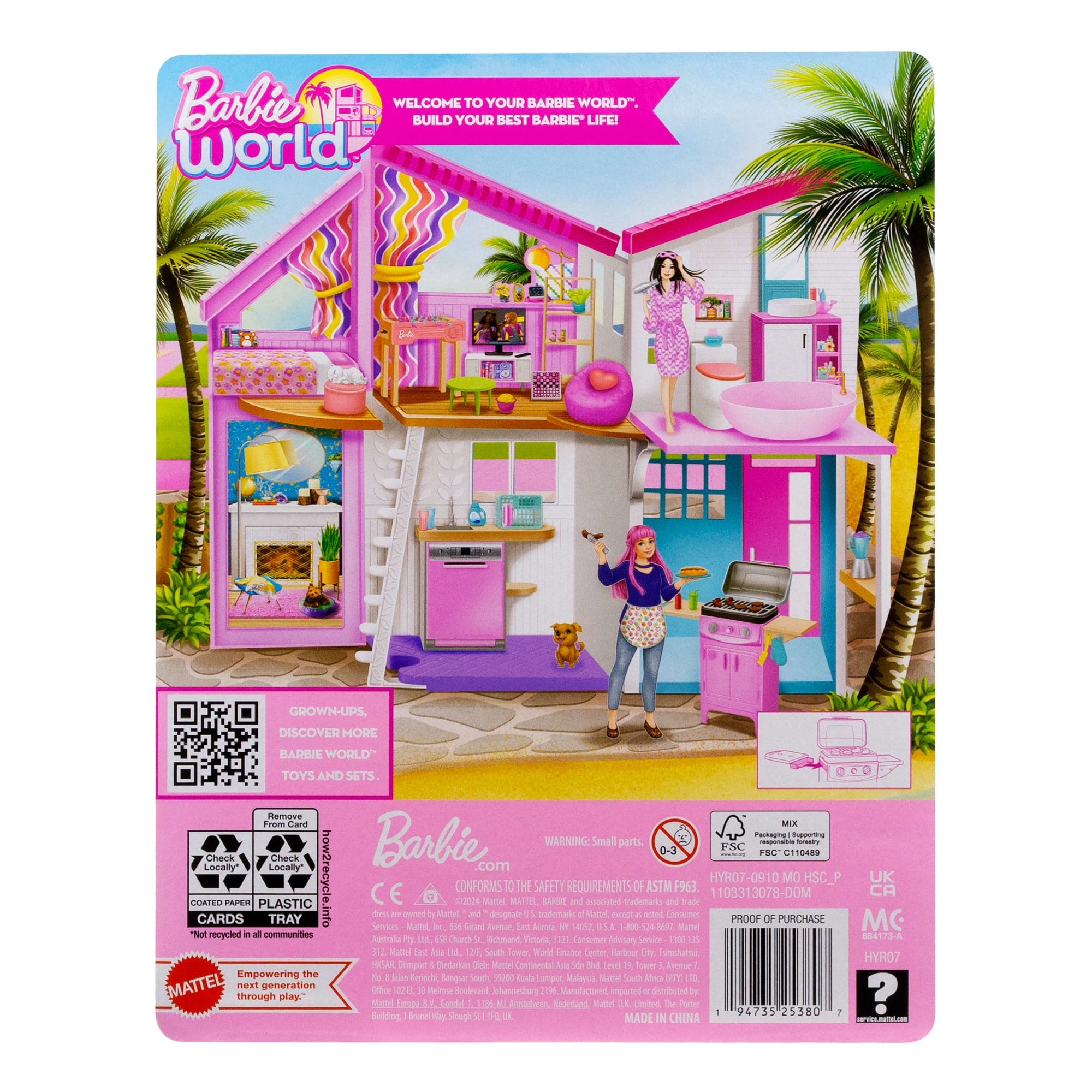 Barbie World Toy BBQ Grill Playset With 7 Dollhouse Accessories Including Grill With Working Lid & Food - Image 6