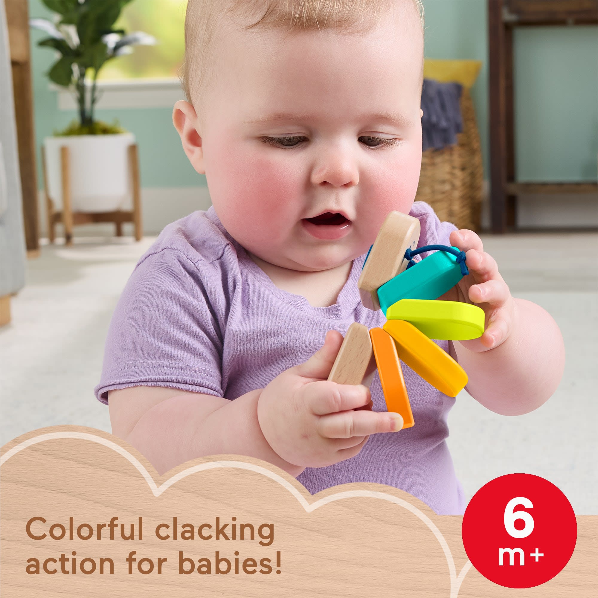 Fisher-Price Wooden Clacker Caterpillar Developmental Activity Rattle Toy For Baby. 1 Wood Piece - Image 2
