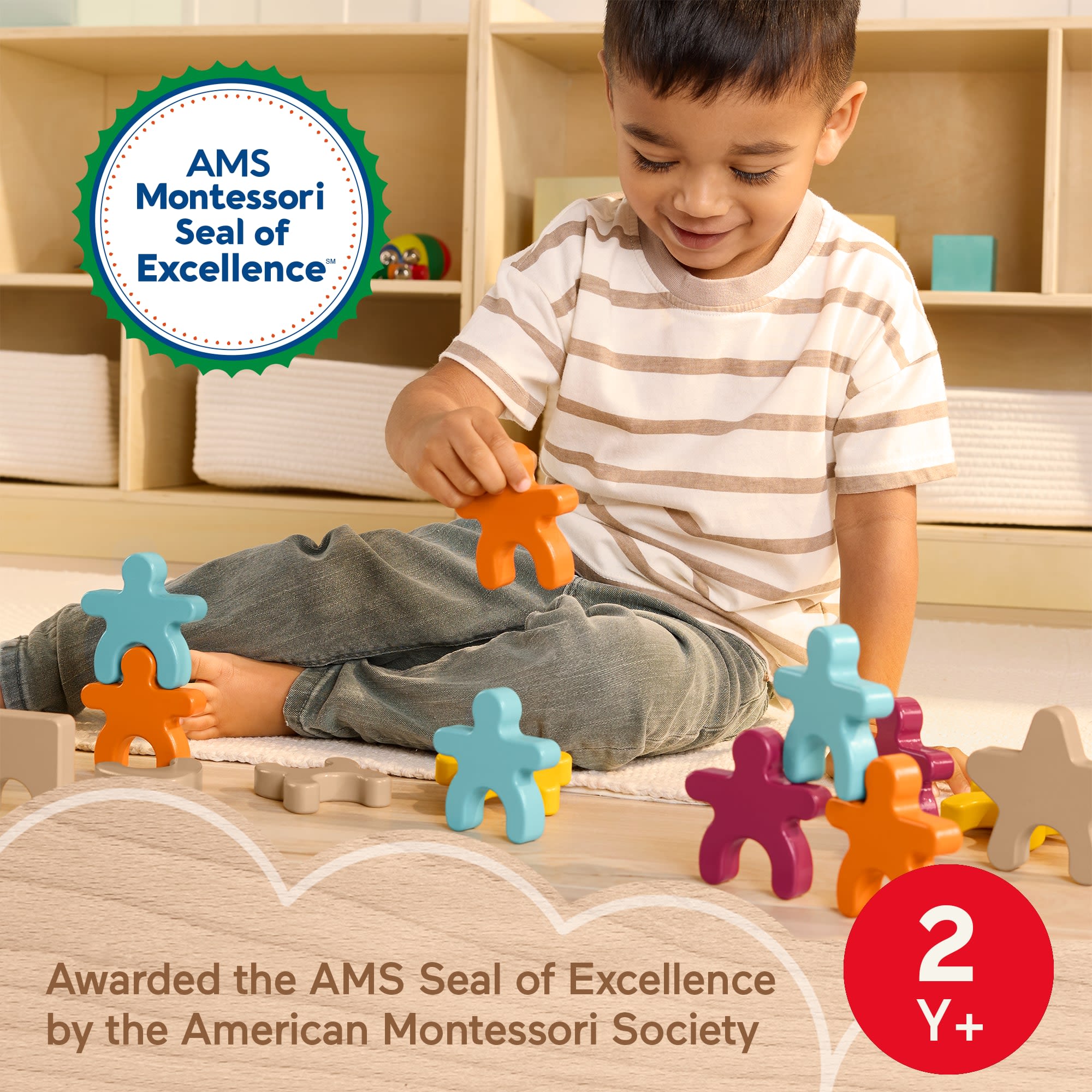 Fisher-Price Montessori Wooden Stacking Shapes Set Of 16 Wood Pieces For Toddlers & Kids - Image 2
