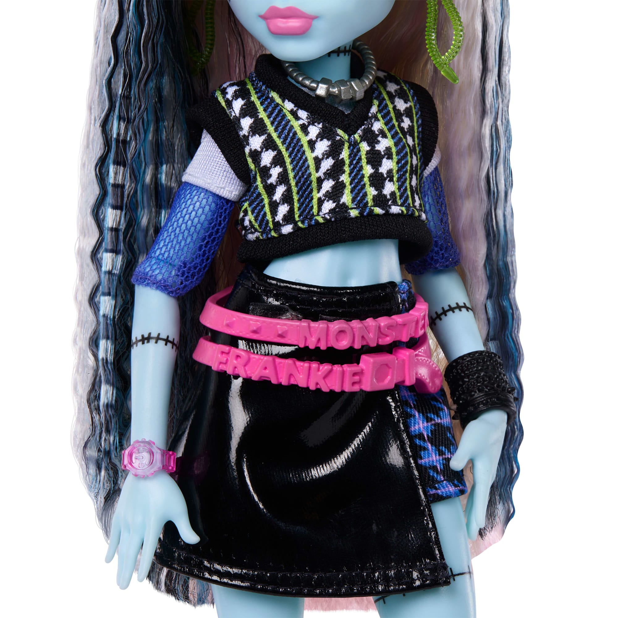 Monster High Frankie Stein Fashion Doll in Black Pleather Skirt With Pet Watzie And 7 Accessories - Image 4