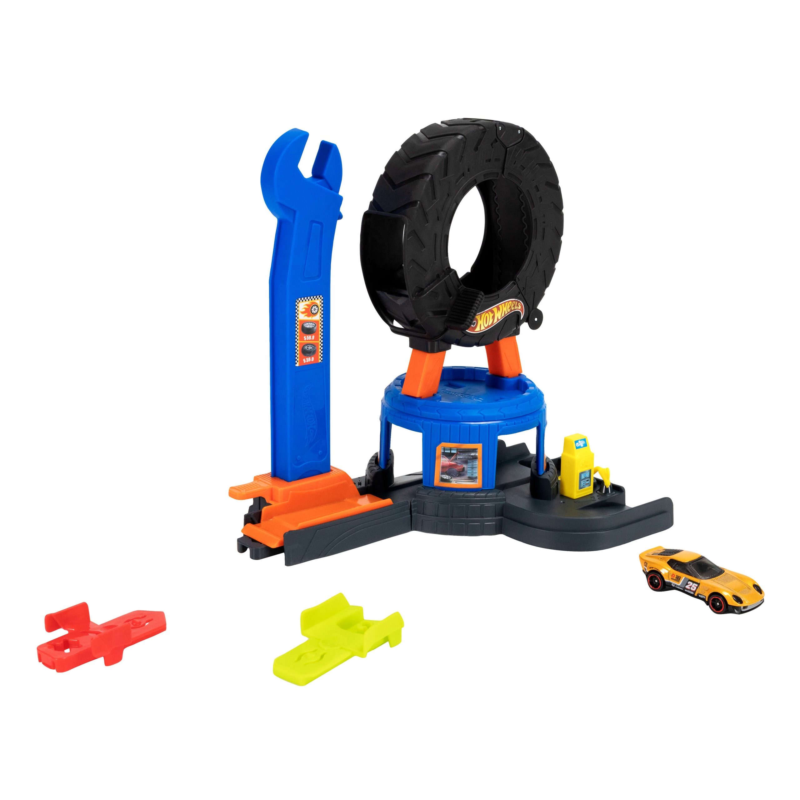 Hot Wheels City Downtown Tire Shop Playset & 1:64 Scale Toy Car. Speed Snap Track Compatible - Image 3