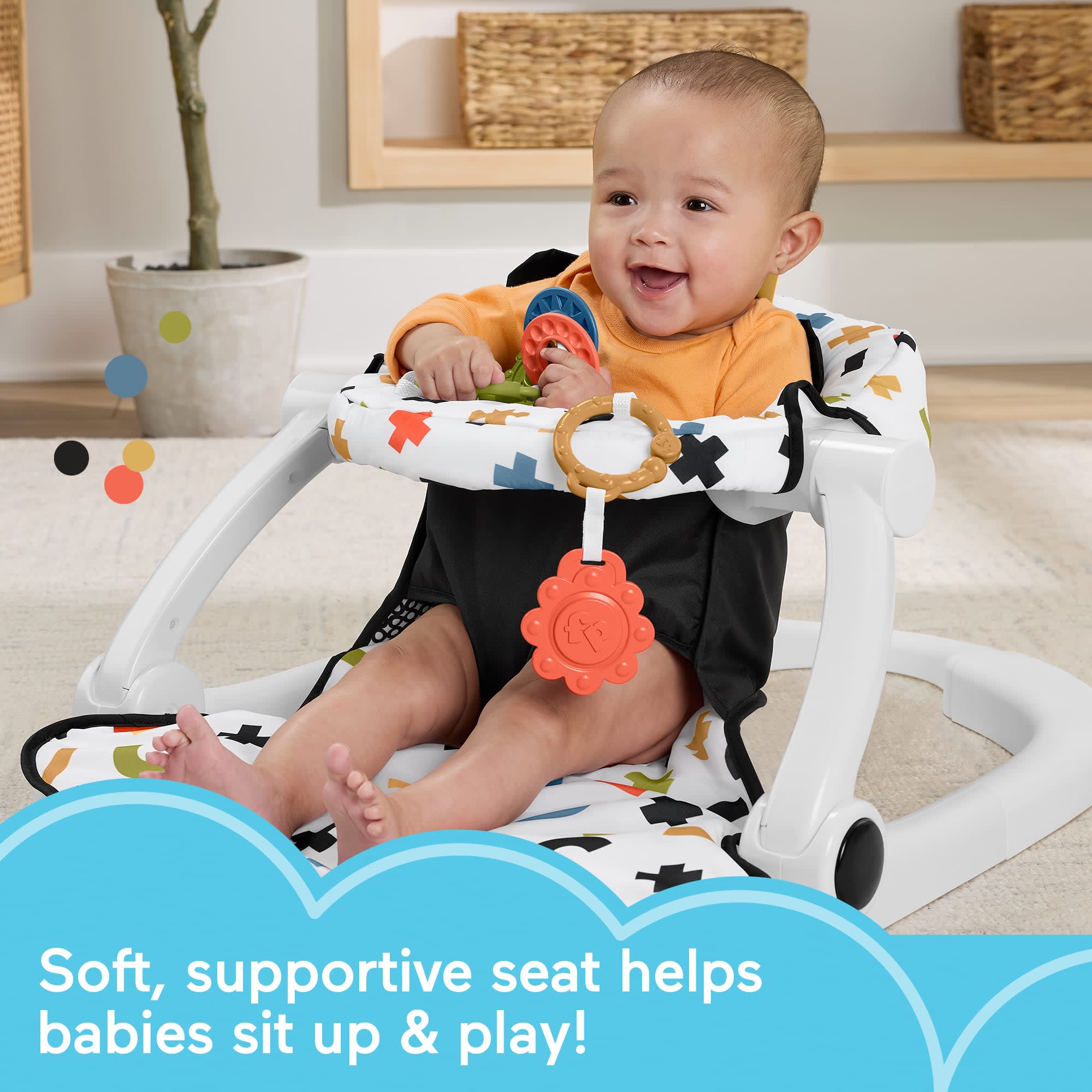 Fisher-Price Sit-Me-Up Floor Seat. Portable Baby Chair & 2 Developmental Newborn Toys. Cute Cow - Image 2