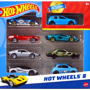 Hot Wheels Set Of 8 Basic Toy Cars & Trucks in 1:64 Scale Including 1 Exclusive Car. Styles May Vary
