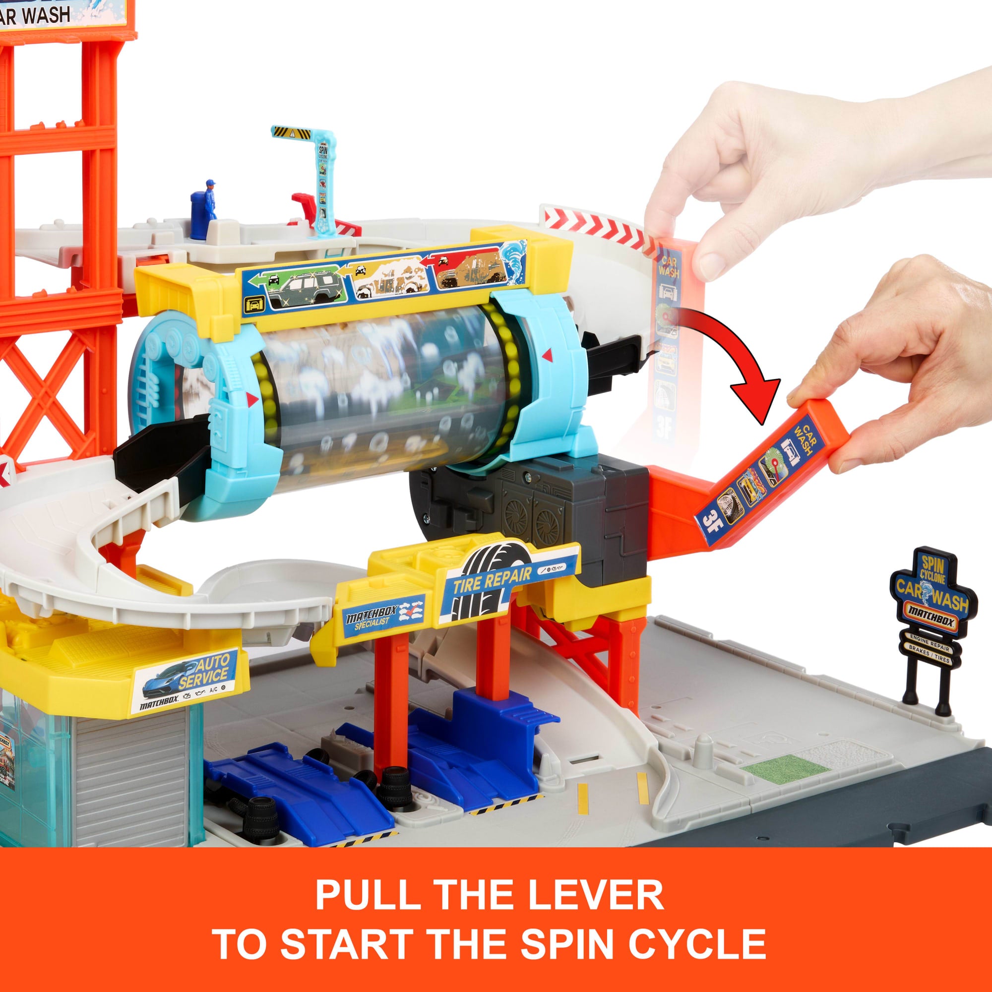 Matchbox Spin Cyclone Car Wash Playset With 1:64 Scale Die-Cast Toy Corvette & Tow Truck - Image 3