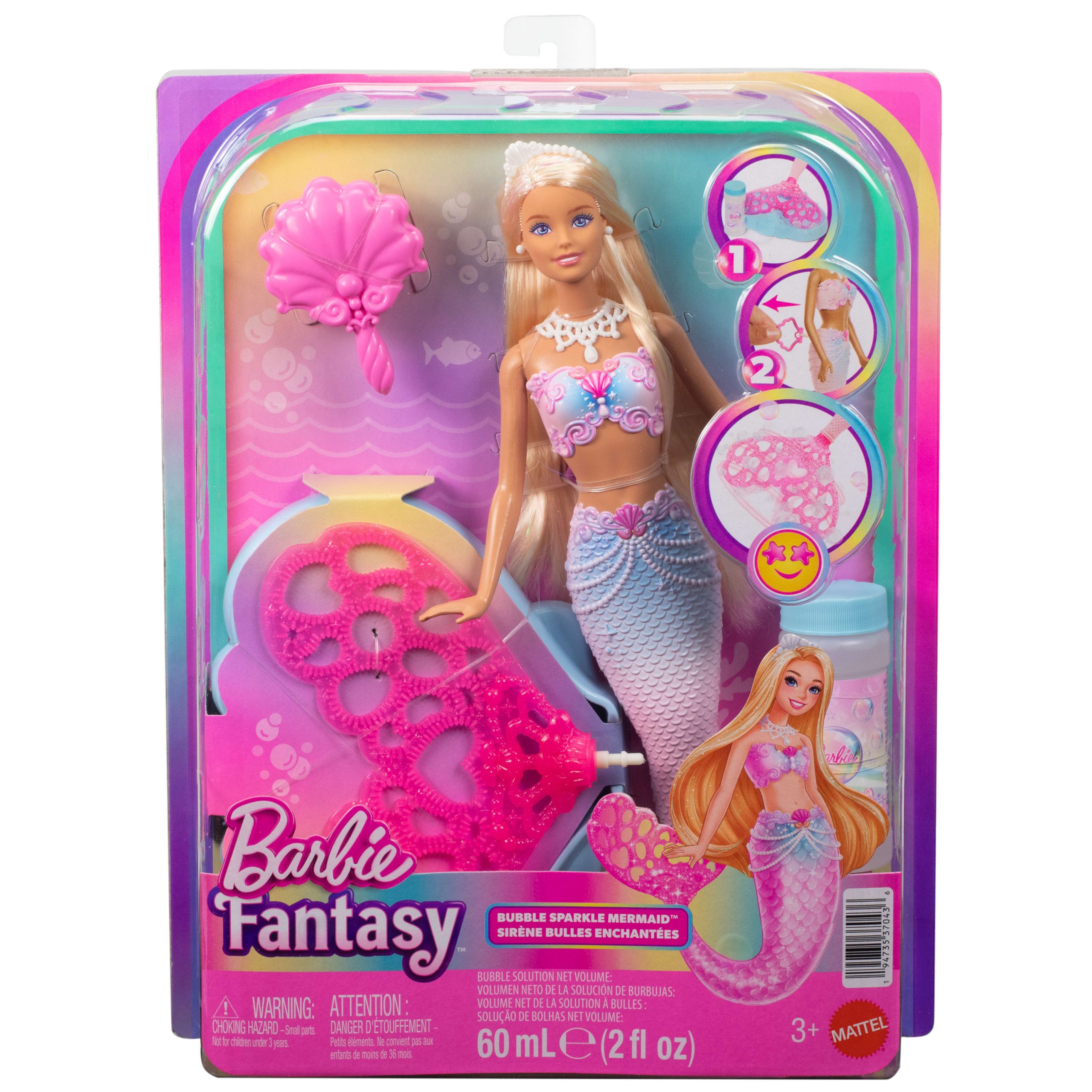 Barbie Bubble Sparkle Mermaid Doll With Bubble-Making Feature. Includes Bubble Solution & Hairbrush - Image 6