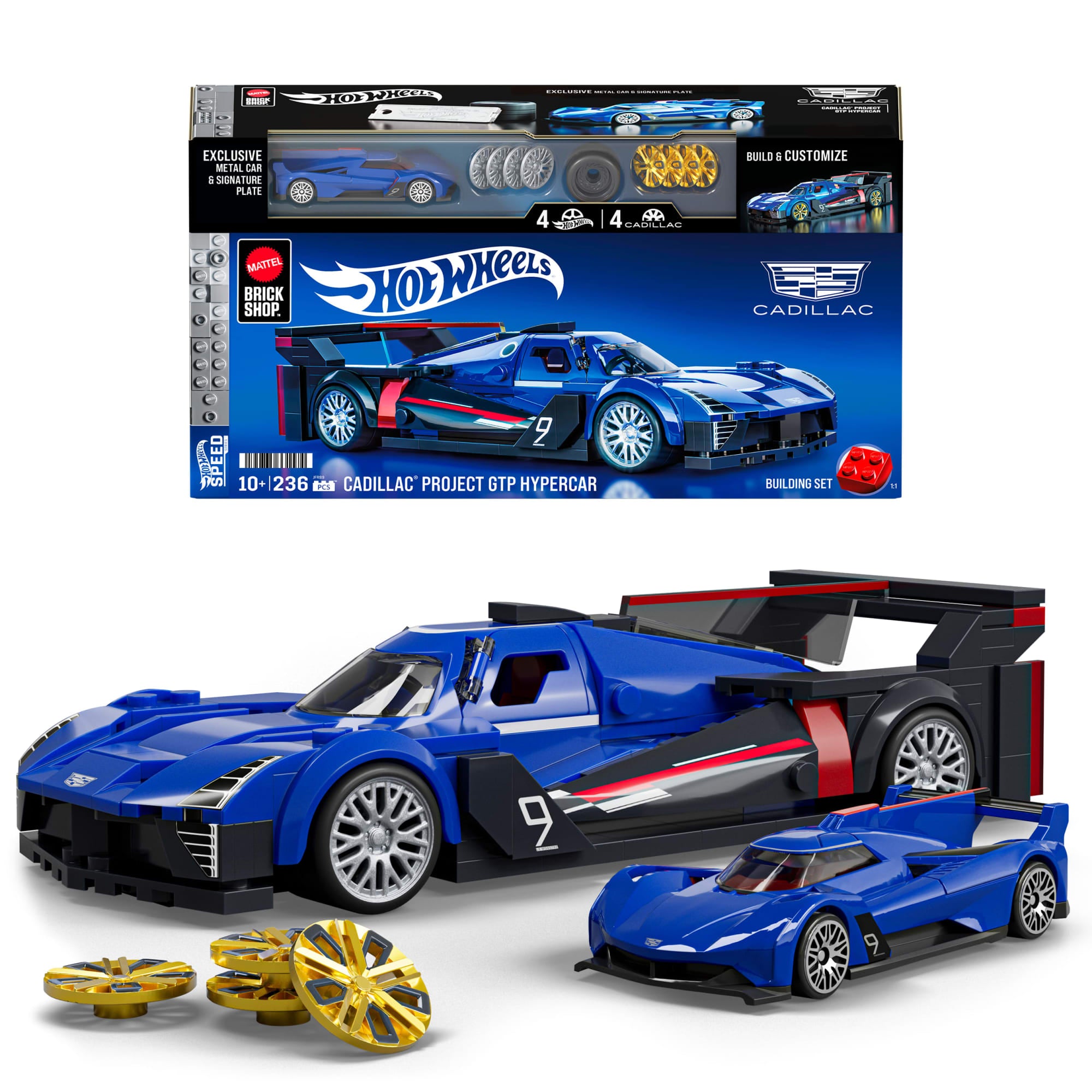 Mattel Brick Shop Hot Wheels Cadillac Project GTP Hypercar Building Toy Kit (236 Pieces). for Collectors
