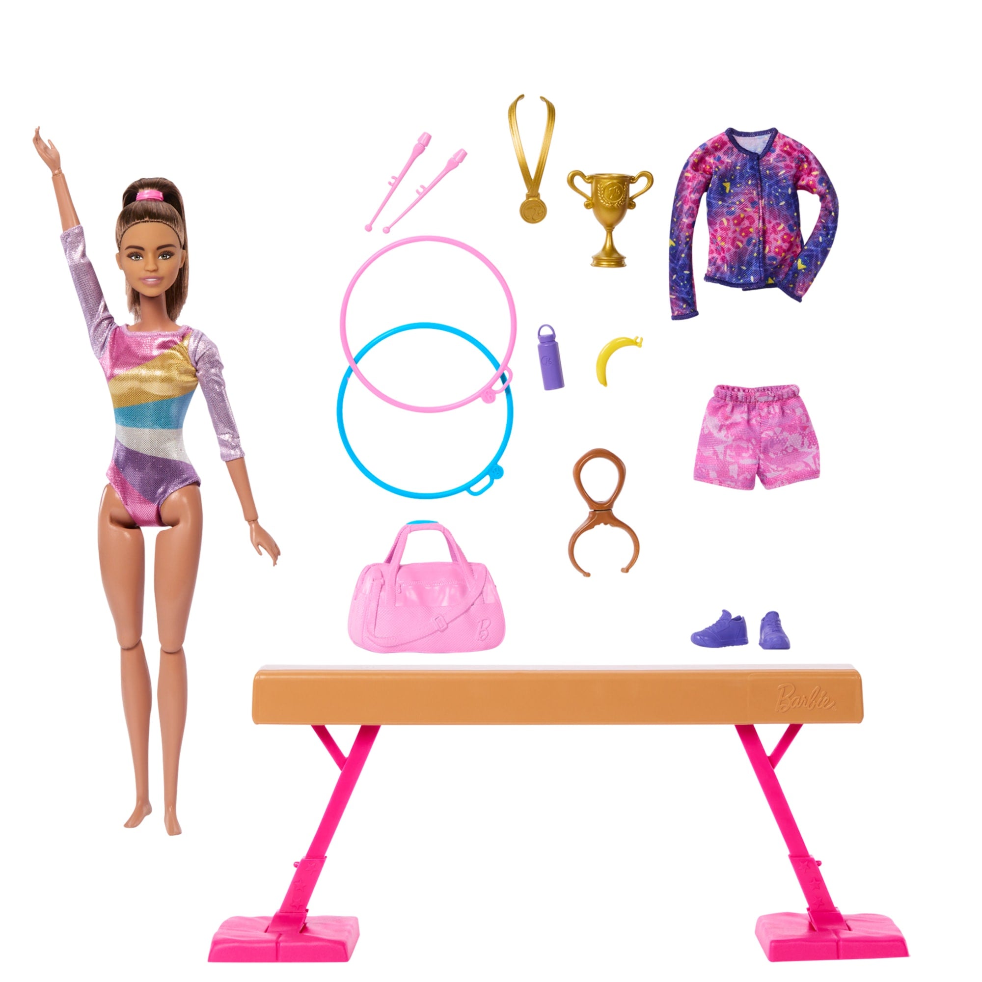 Barbie Coffret de Jeu Gymnaste. Poupée Mode. Brunette. 10Accessoires - Image 2