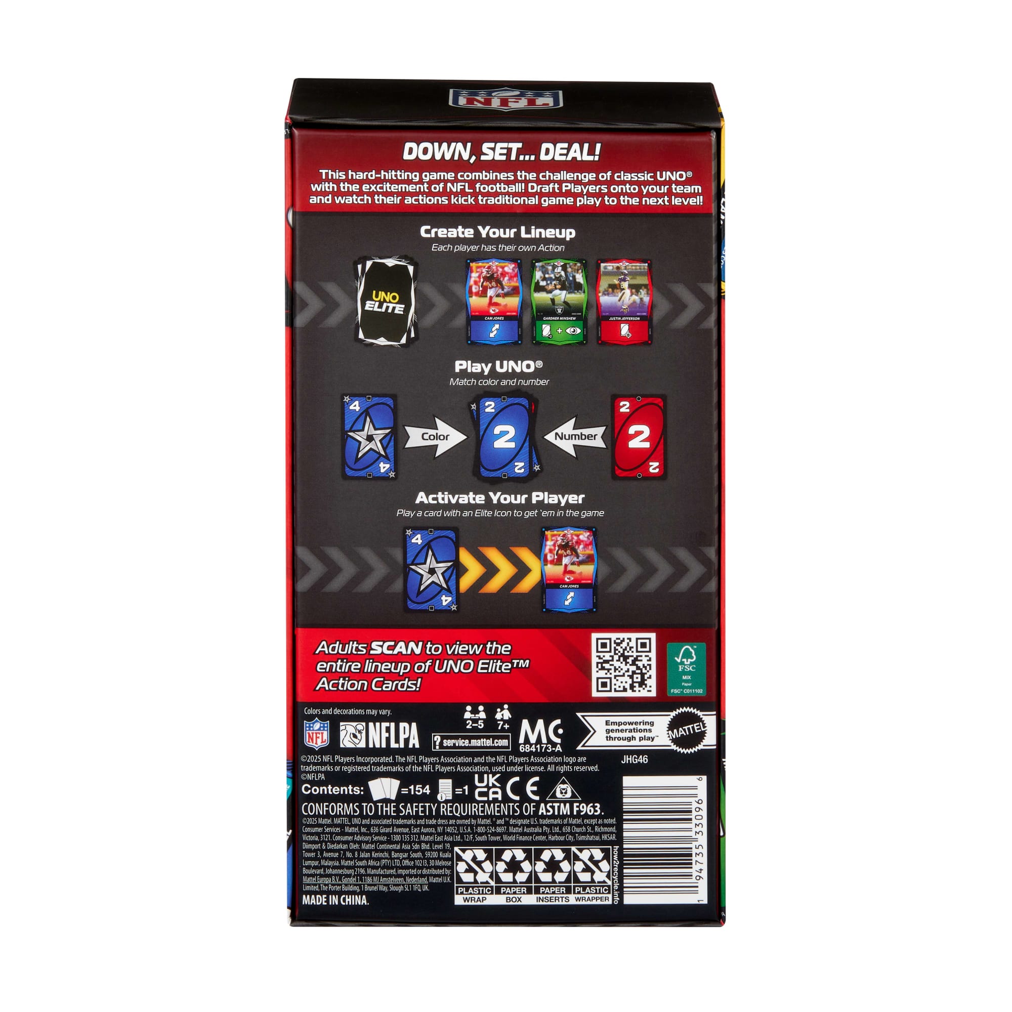 UNO Elite NFL Card Game 2025 Core Edition Starter Set With Deck. 4 Game Booster Packs & 2 Promo Cards - Image 6