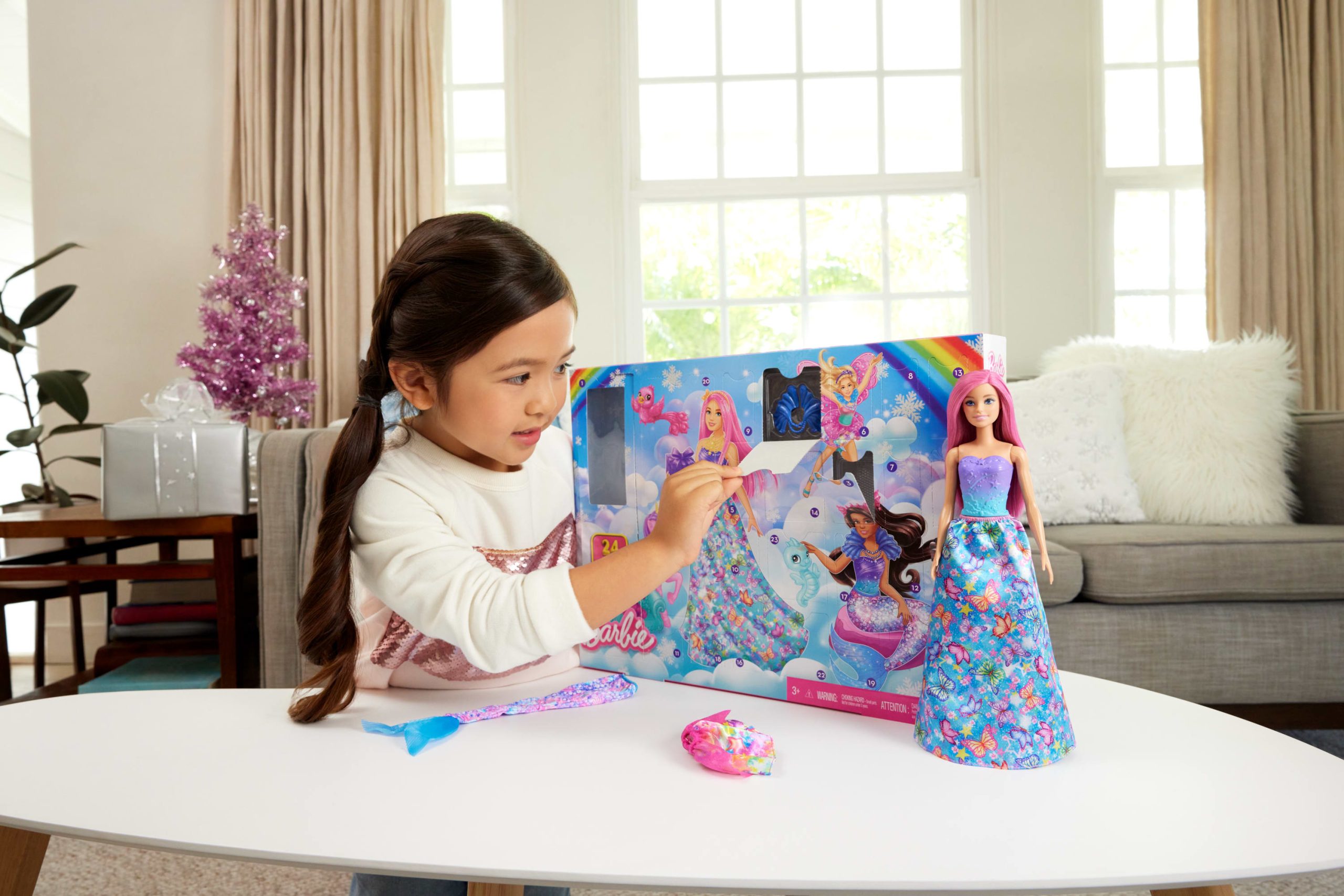 Barbie 2025 Advent Calendar. Fashion Doll & 24 Surprise Accessories. Transform To Mermaid & More