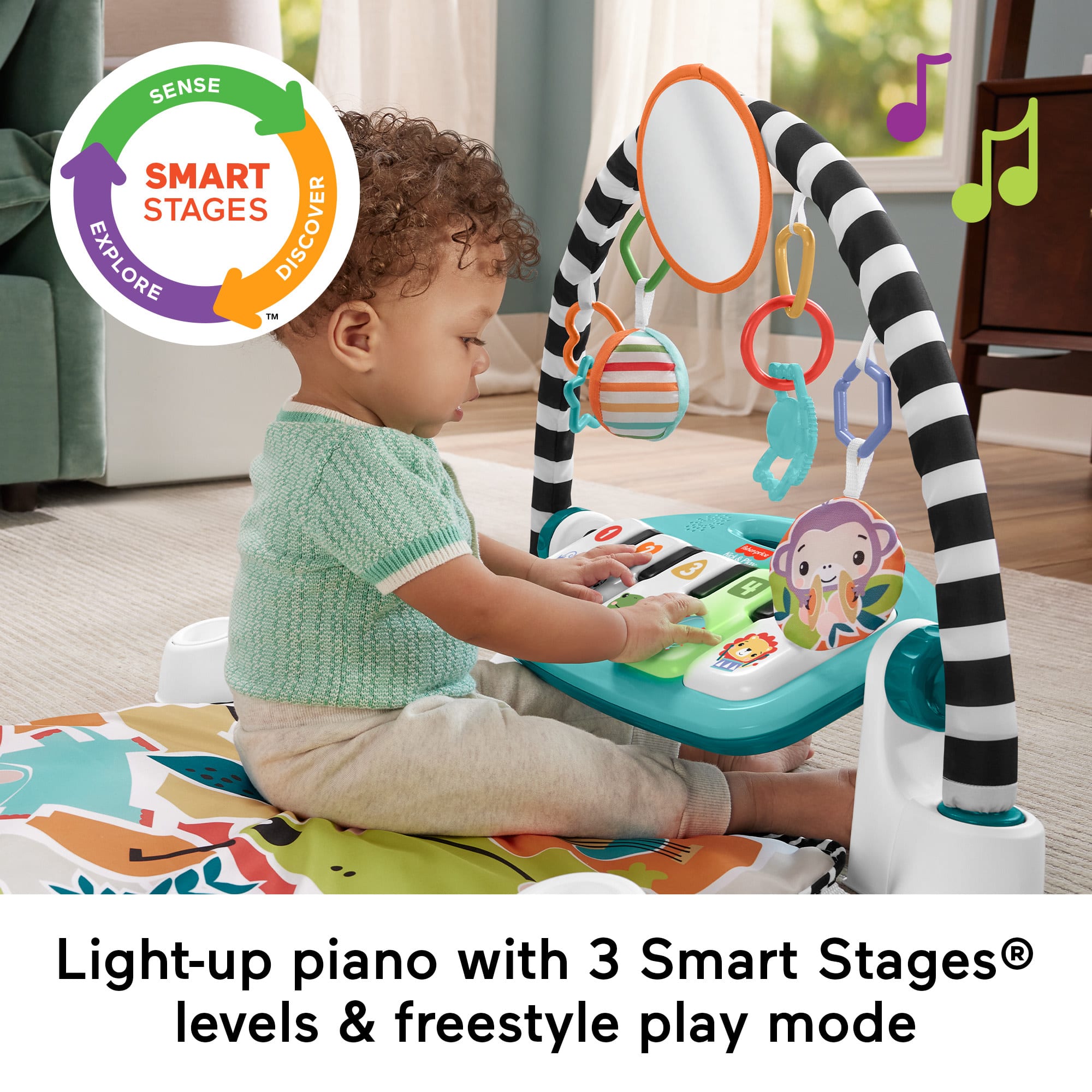 Fisher-Price Glow And Grow Kick & Play Piano Gym Baby Learning Toy With 2 Maracas. Blue - Image 4