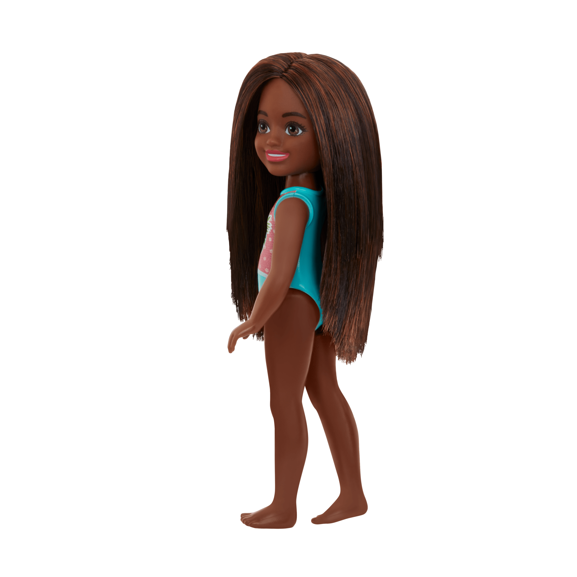 Barbie Chelsea Small Doll With Beach Swimsuit. Polka Dot & Floral Print. Brown Hair & Brown Eyes - Image 5
