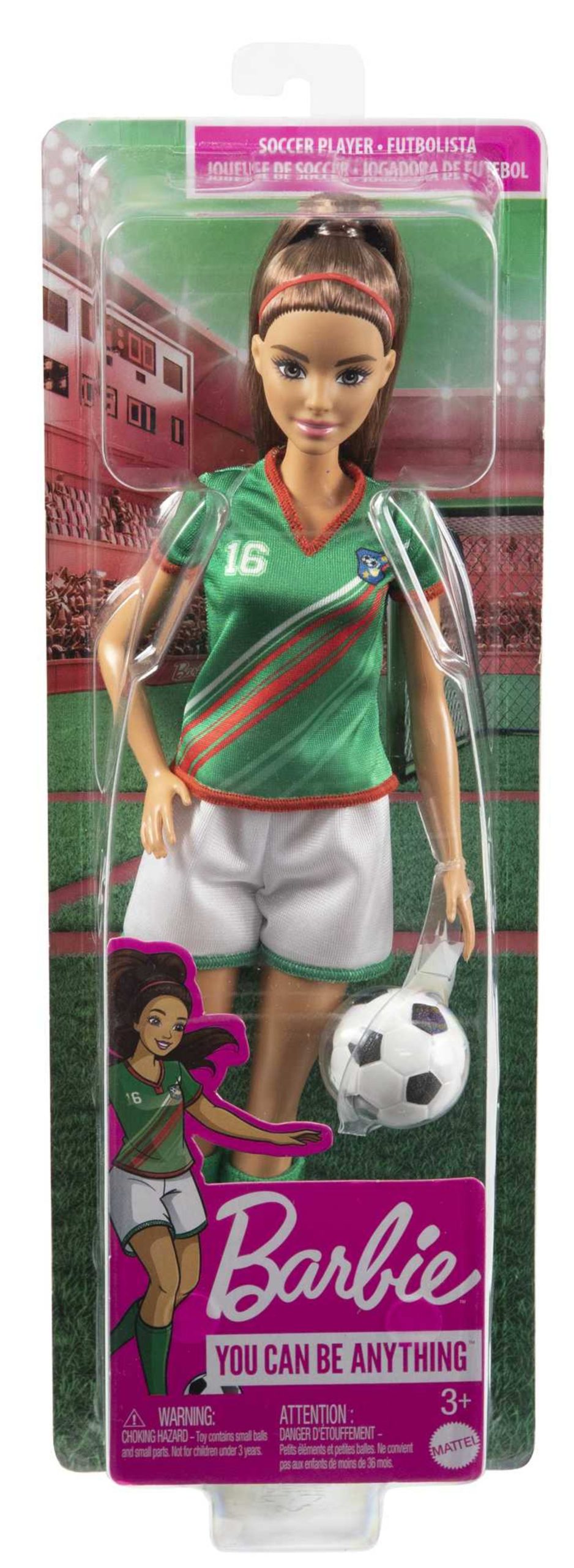 Barbie Soccer Doll. Brunette. #16 Uniform. Soccer Ball. Cleats. Socks. 3 & Up - Image 6