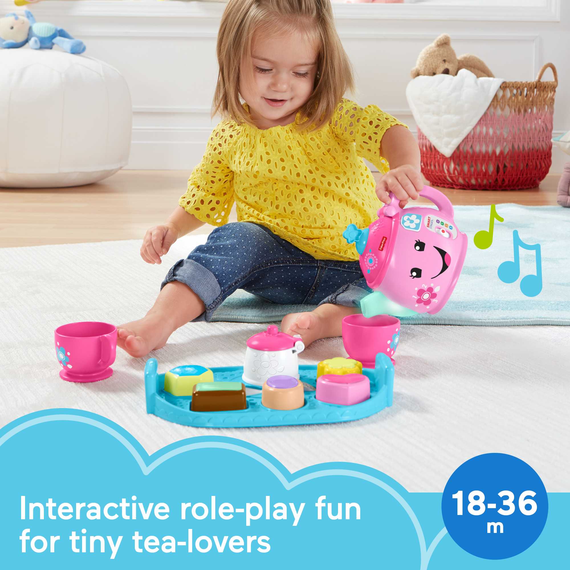 Fisher-Price Laugh & Learn Sweet Manners Tea Set Interactive Toddler Pretend Play. 11 Pieces - Image 2