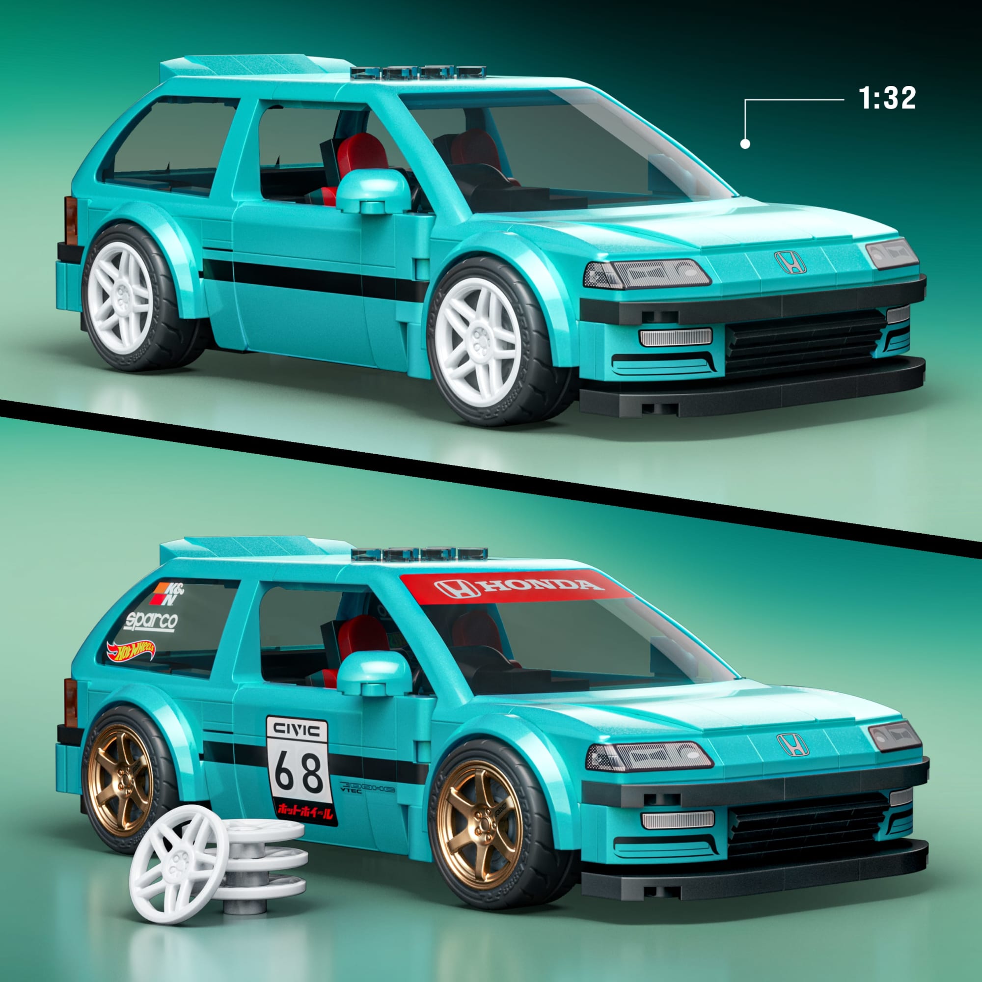 Hot Wheels Coffret Mattel Brick Shop Série Speed Custom Honda Civic Ef de 1990 - Image 3