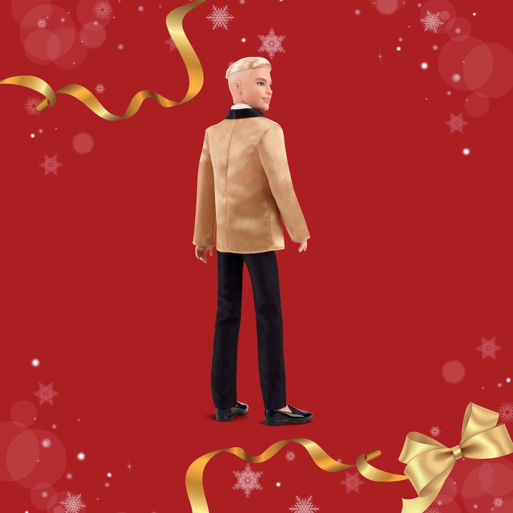 Barbie Signature 2025 Holiday Blonde Ken Collectible Fashion Doll Wearing Full Suit With Golden Jacket - Image 5