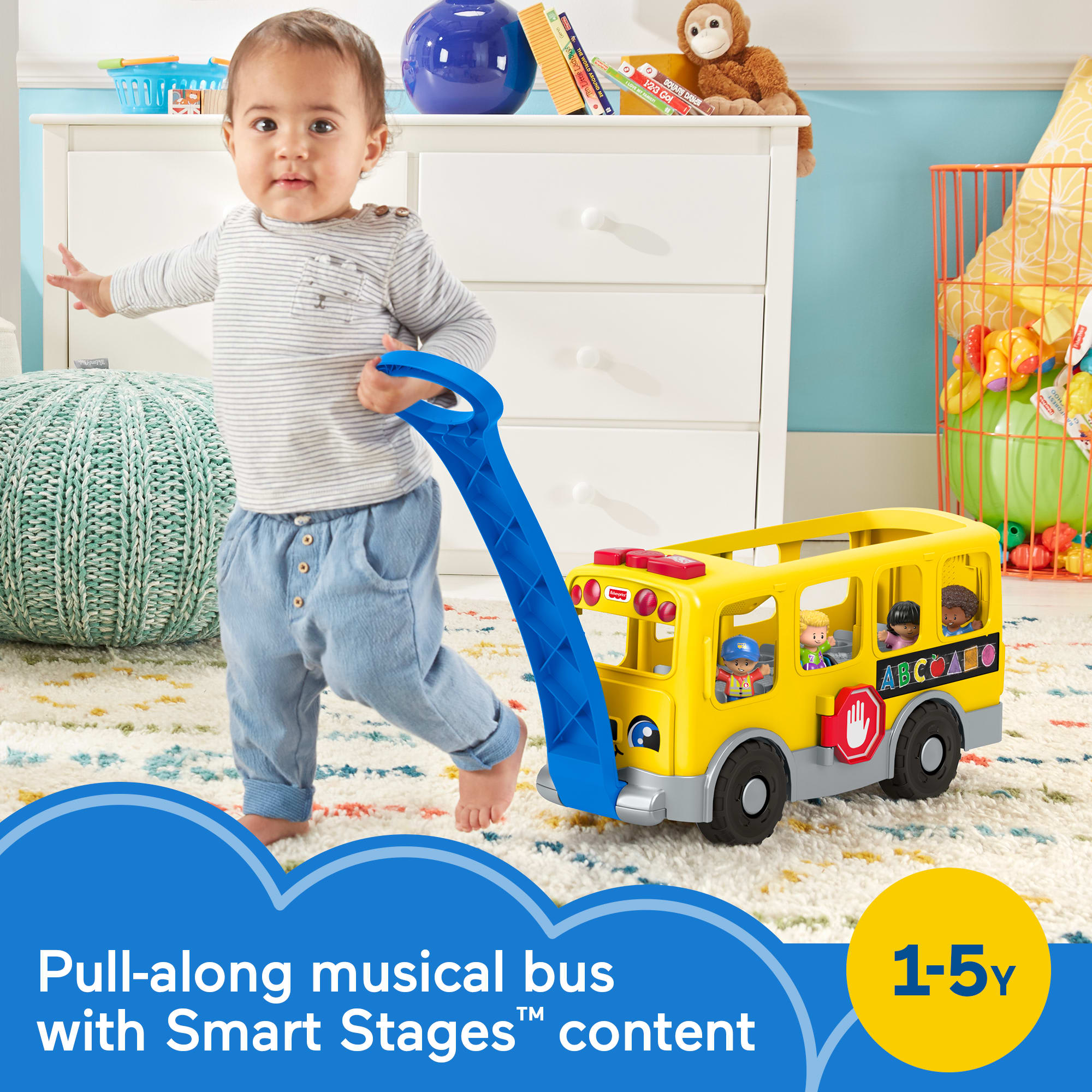 Fisher-Price Little People Big Yellow School Bus Pull-Along Toddler Learning Toy. Multilanguage Version - Image 2