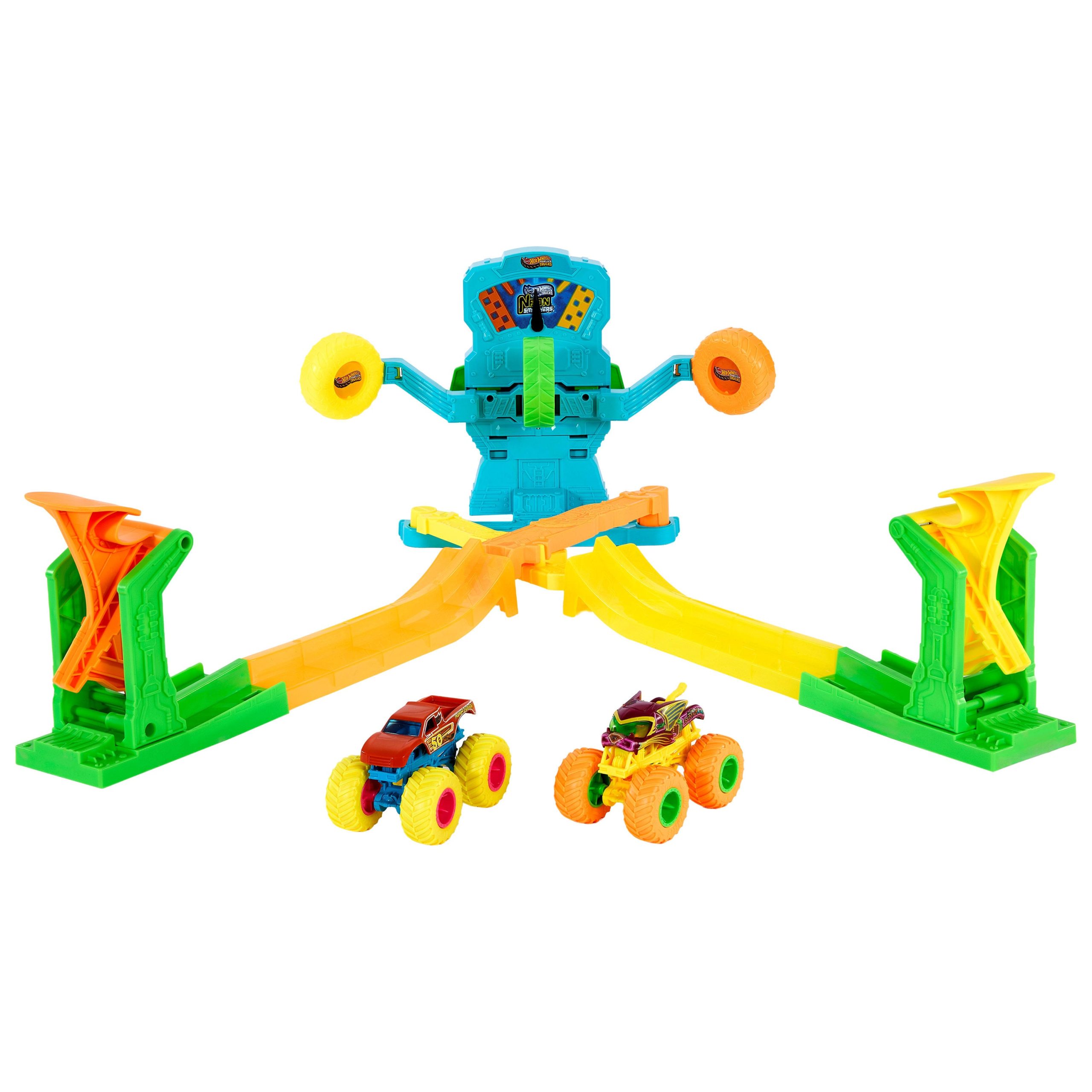 Hot Wheels-Coffret Neon Crashin' Slamway-2 Véhicules. 2 Modes de Jeu