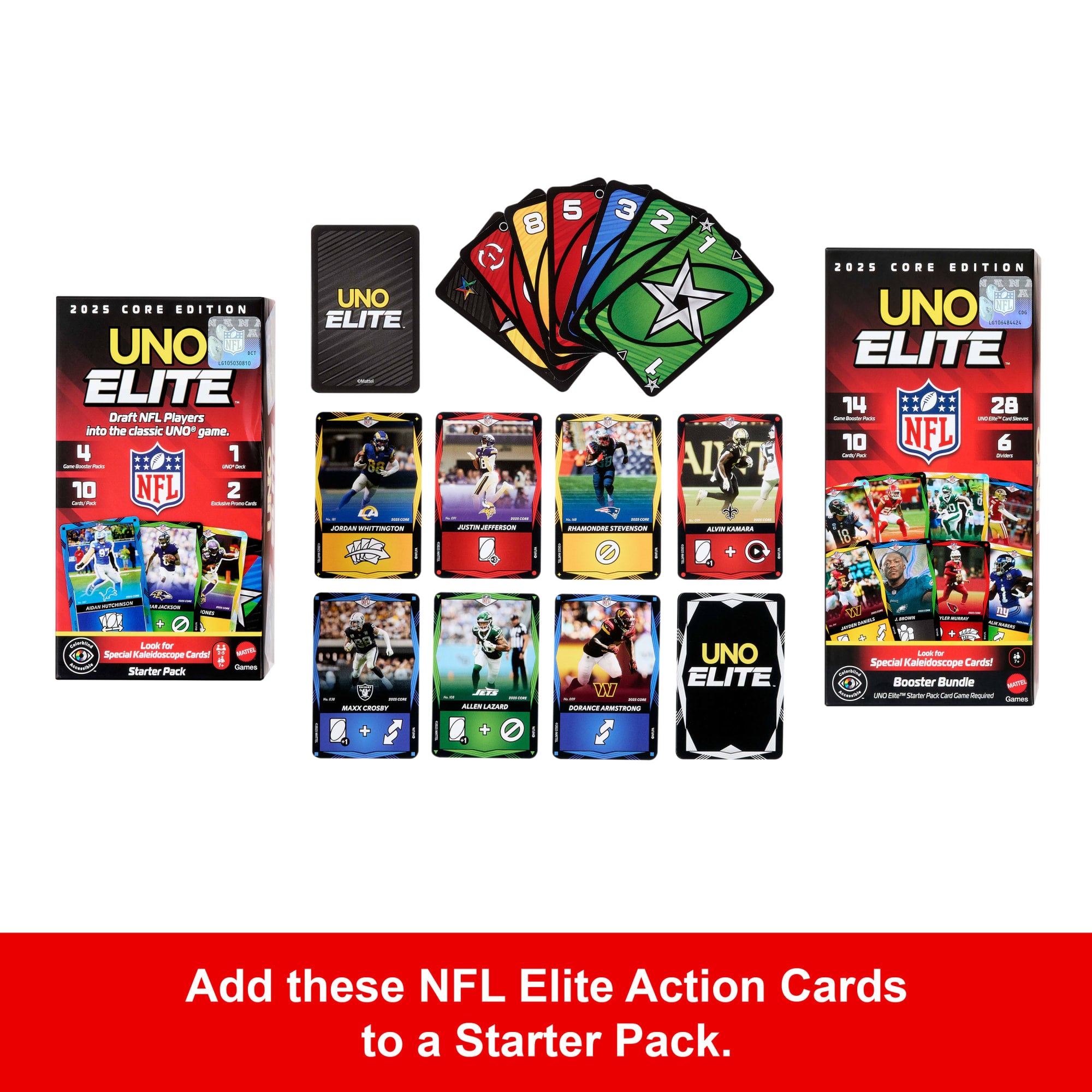 UNO Elite NFL Booster Bundle Set With 140 Elite Action Cards. 2025 Core Edition (Players May Vary) - Image 3