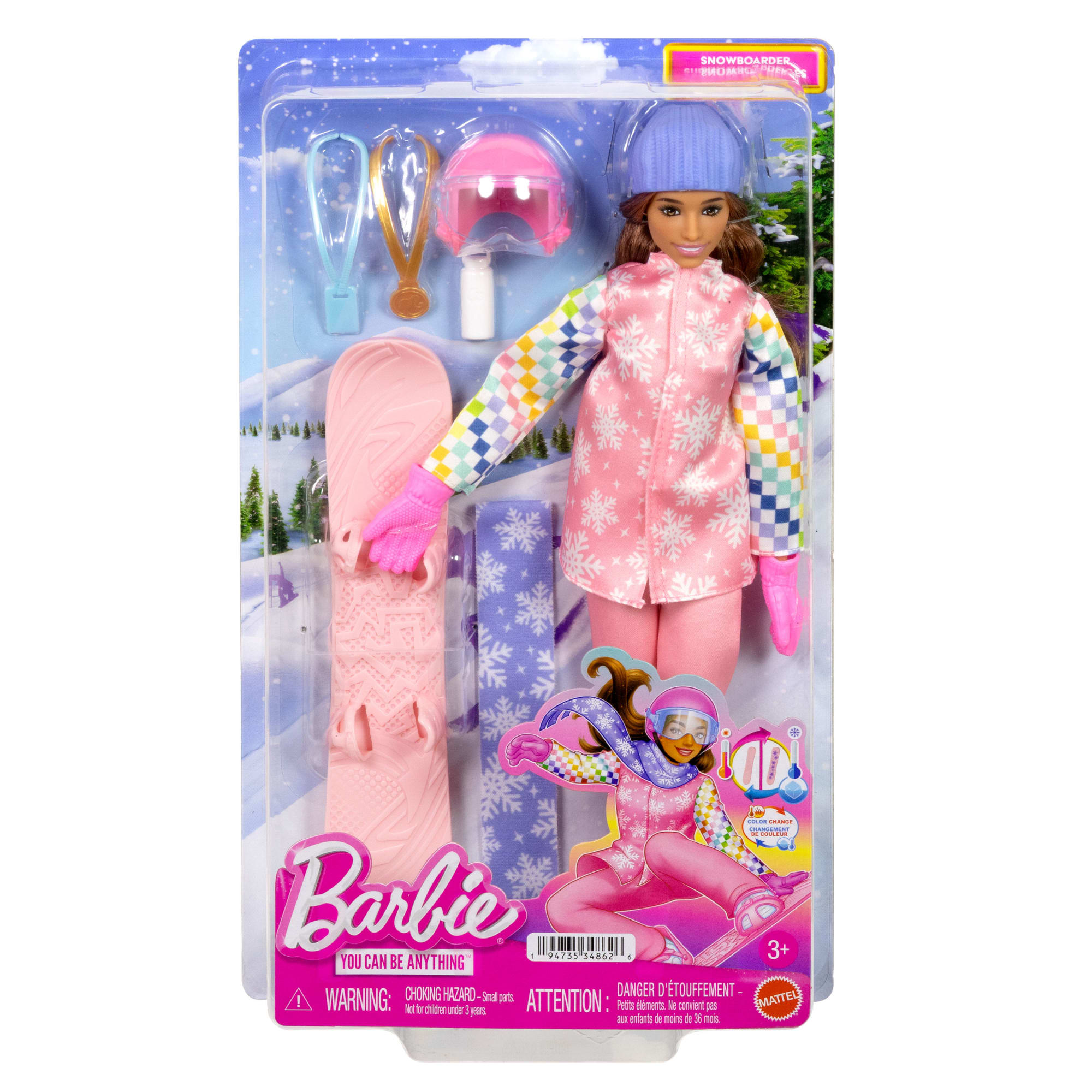 Barbie Careers Snowboarder Doll in Pink Jacket With 10+ Accessories including Color-Change Snowboard - Image 6