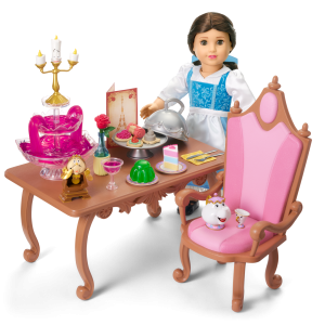 Disney Princess Belle Enchanted Castle Dining Set. Blue Dress & Friends Bundle for 18-inch Dolls