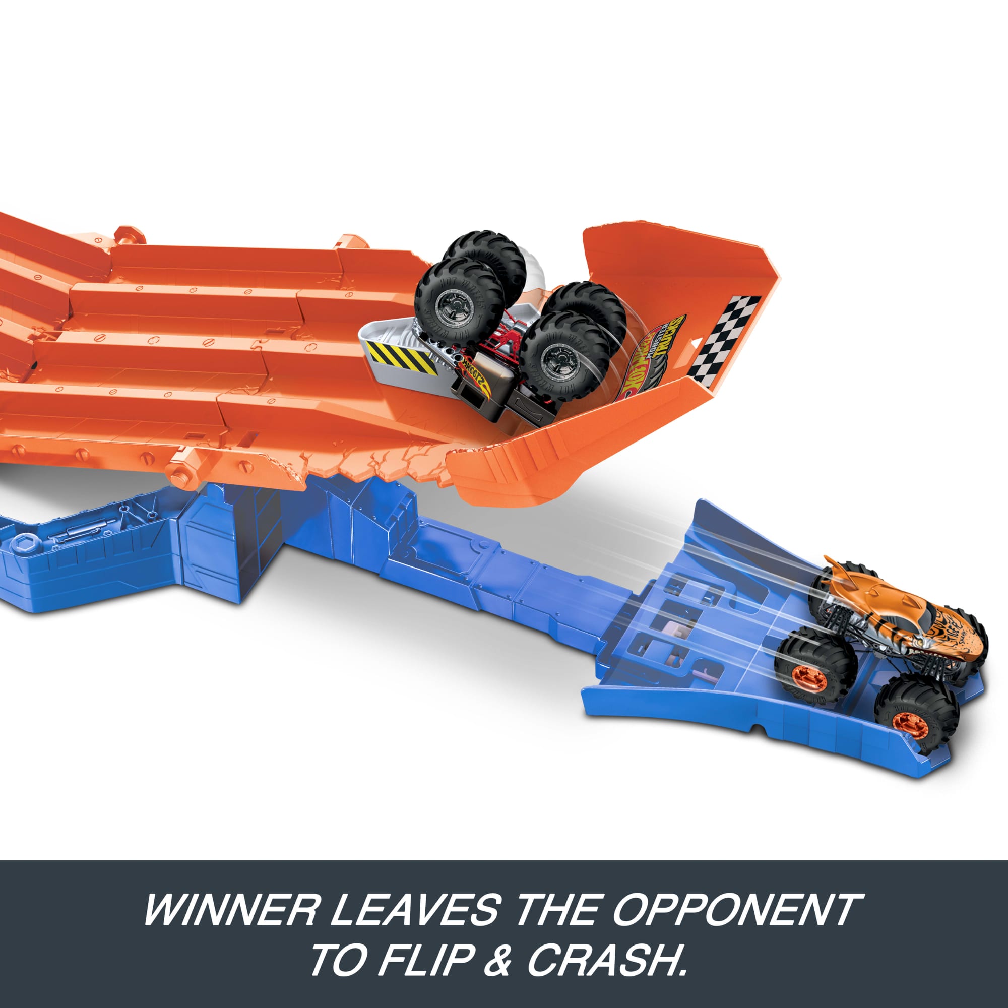 Hot Wheels Monster Trucks Sharks vs Dinos Racedown Destruction Track Set & 2 1:64 Scale Toy Trucks - Image 4