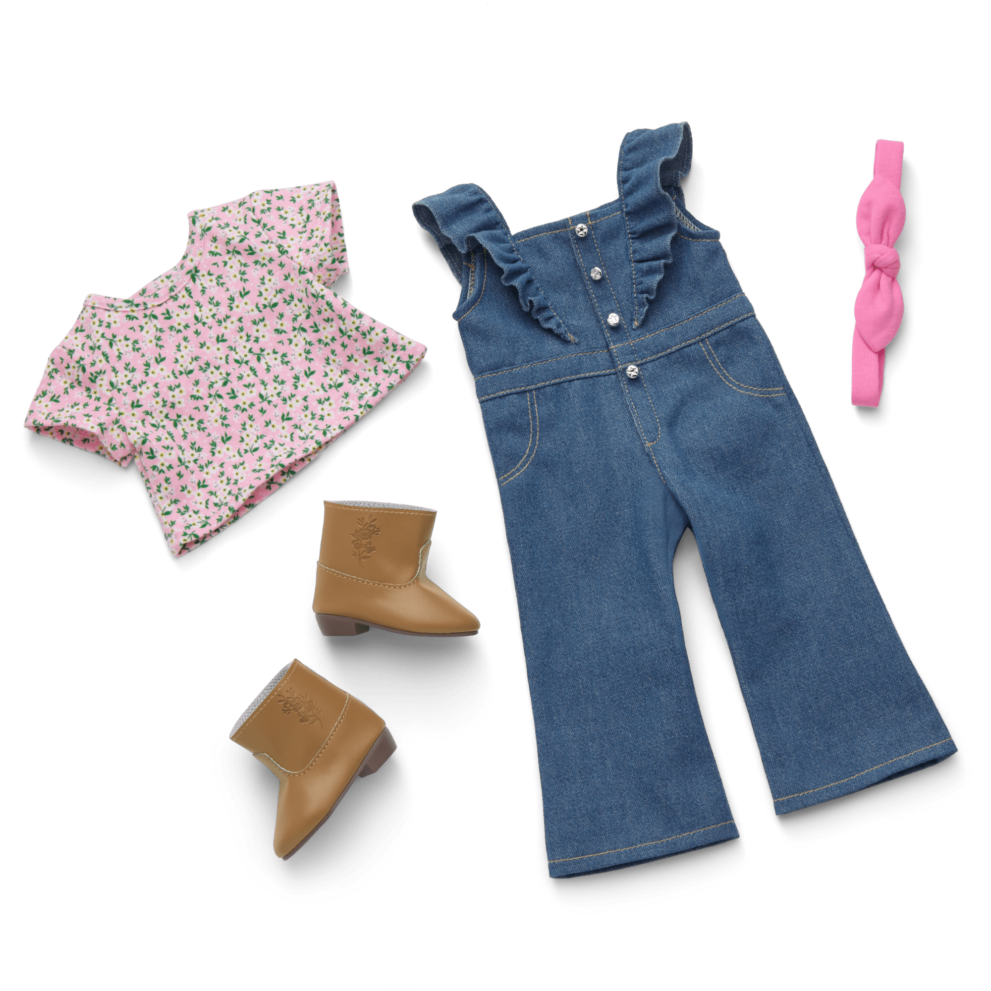 Chestnut Charm Horse & Western Flowers Denim Jumpsuit for 18-inch Dolls - Image 4