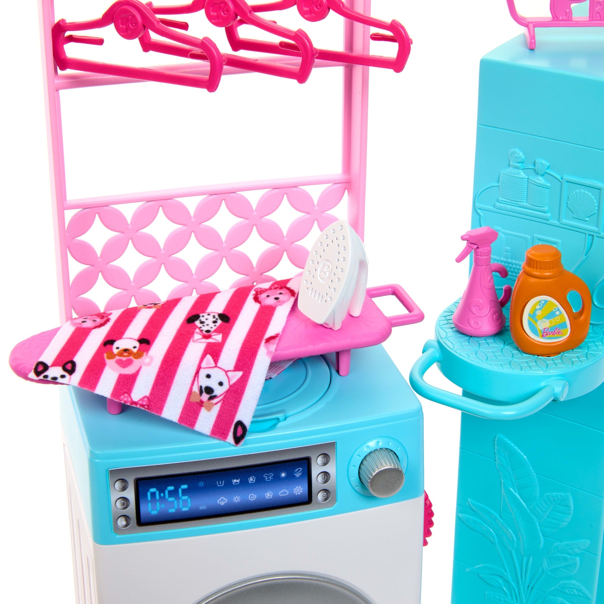 Barbie World Spinning Washer & Dryer Toy Playset With Laundry Accessories Like Hangers. Basket. & More - Image 5