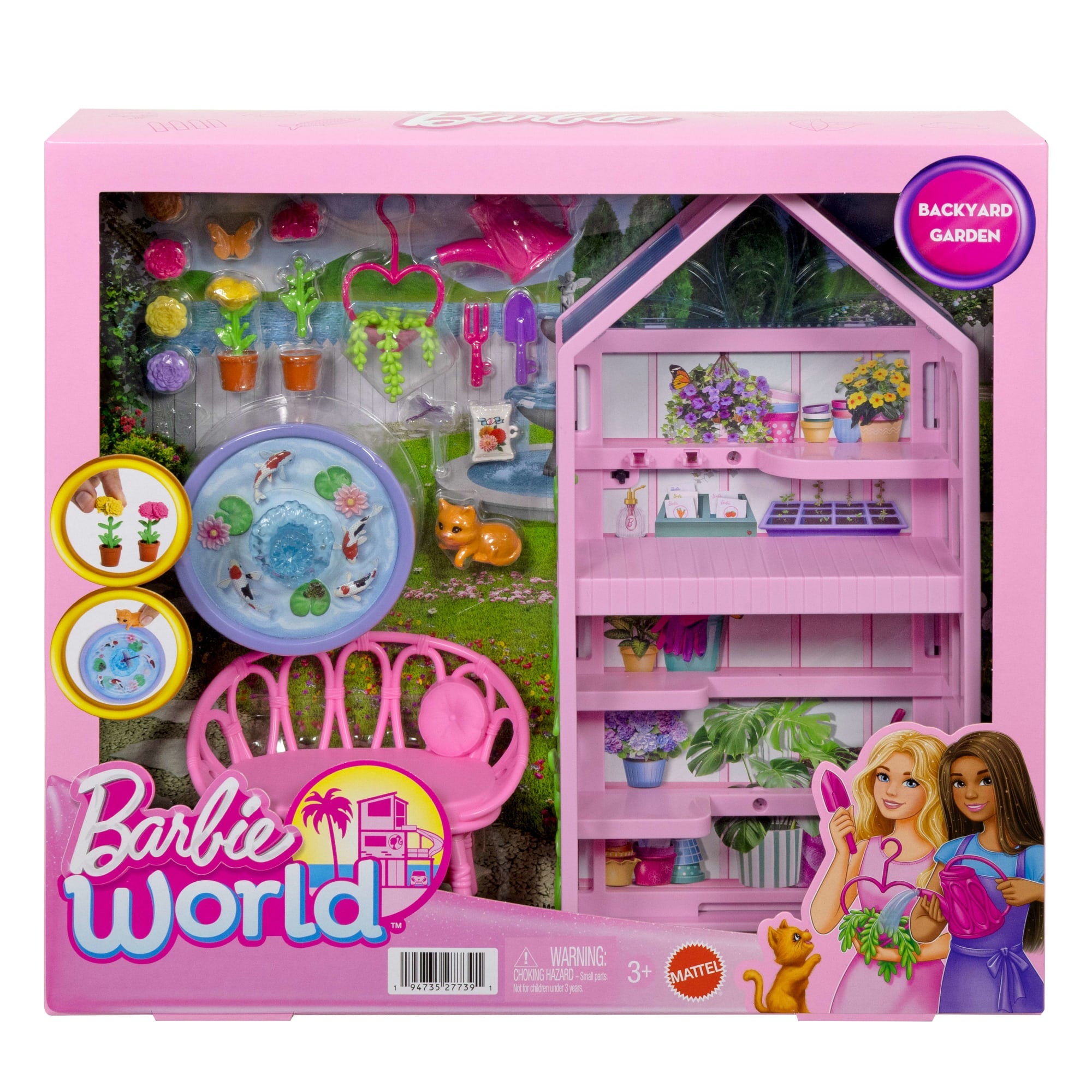 Barbie World Backyard Garden Toy Playset & 17 Accessories. Includes Shelf. Fountain. Flowers & More - Image 6