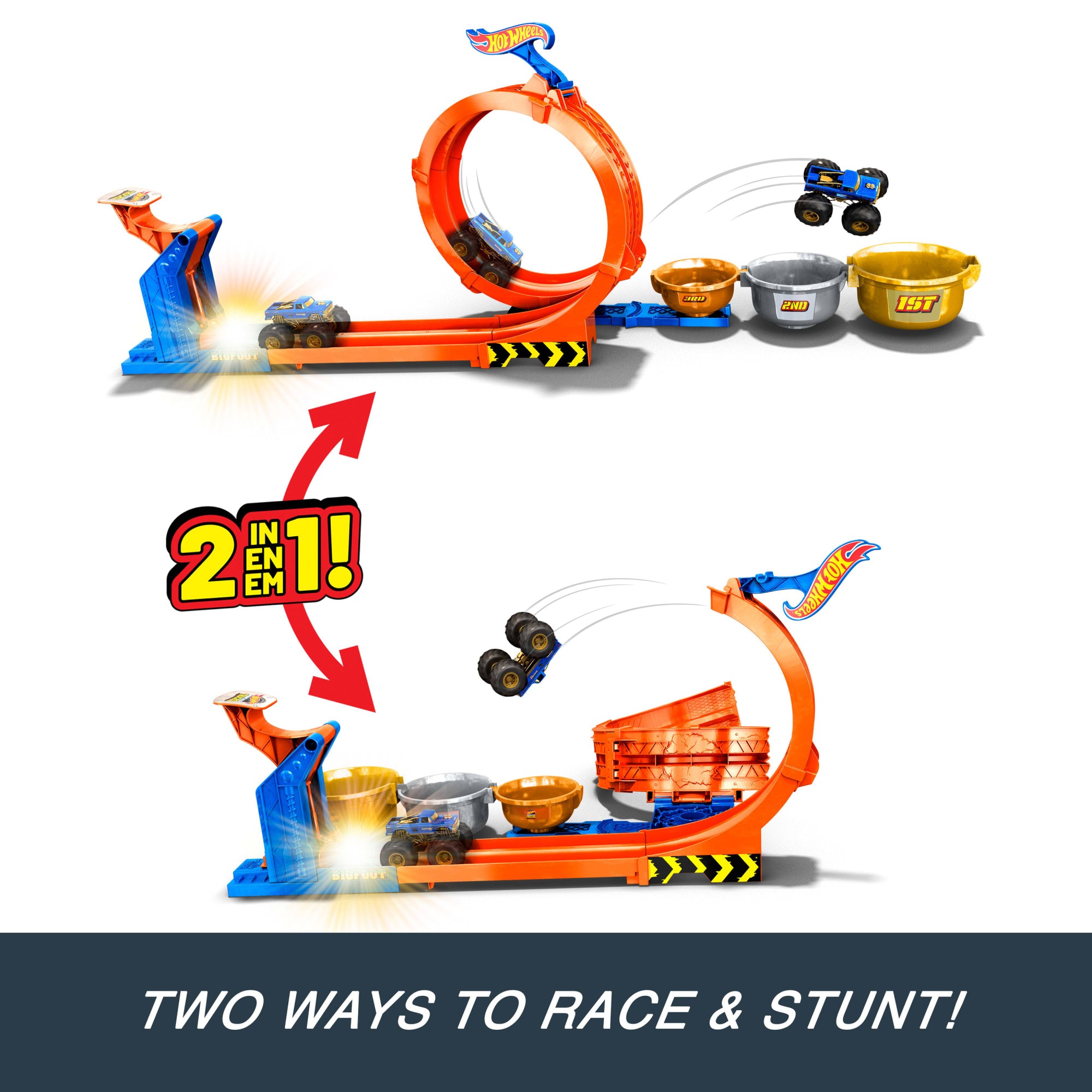 Hot Wheels Monster Trucks Loop-And-Flip Trophy Challenge Playset & Die-Cast Bigfoot Toy Truck - Image 4