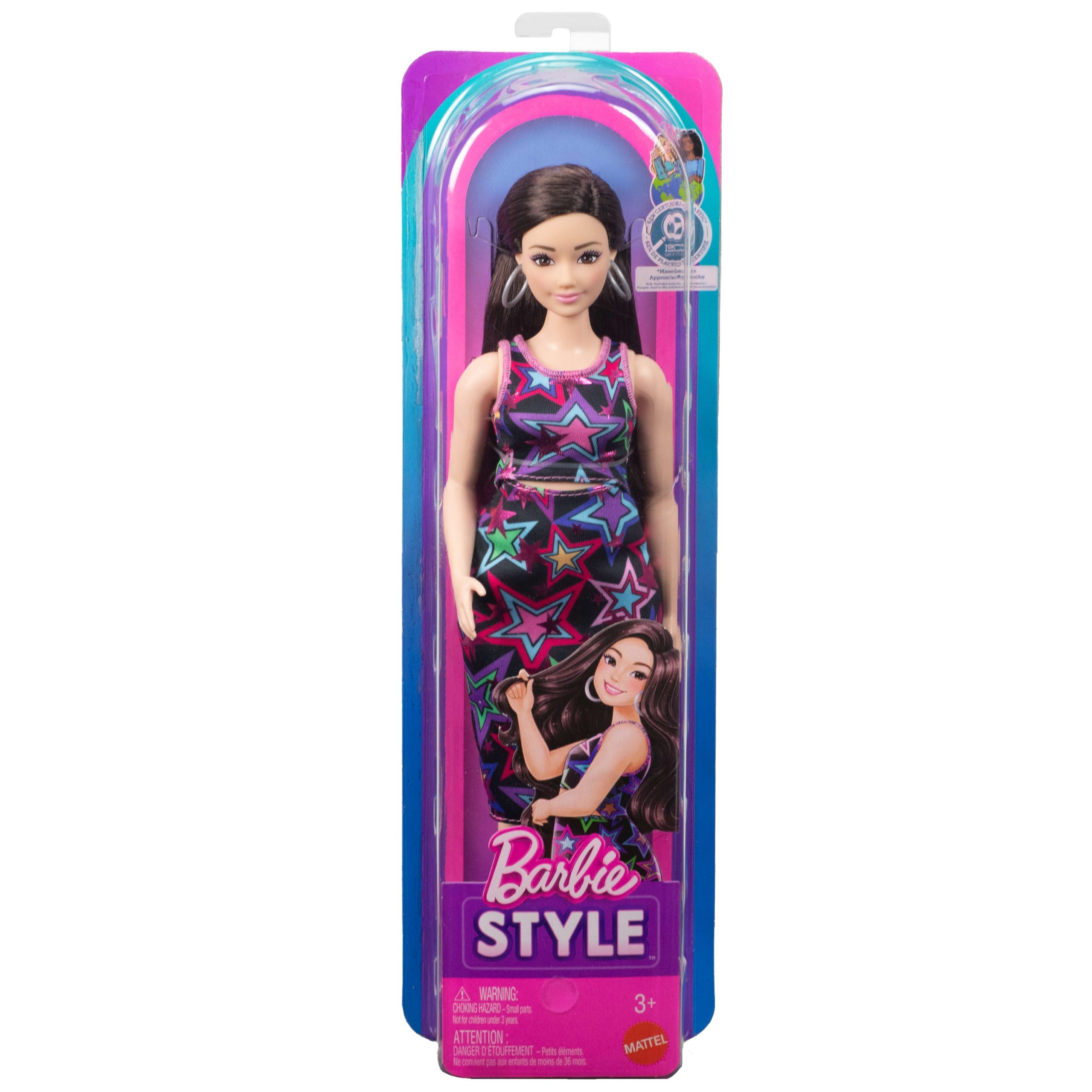 Barbie Fashionistas Style Doll #251 in Star Print Dress. Pink Sneakers. Brown Hair - Image 6