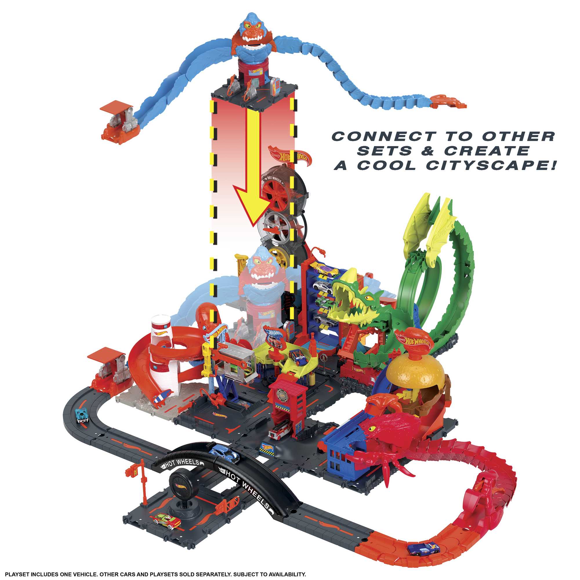 Hot Wheels City Wreck & Ride Gorilla Attack Playset With 1 Toy Car - Image 5