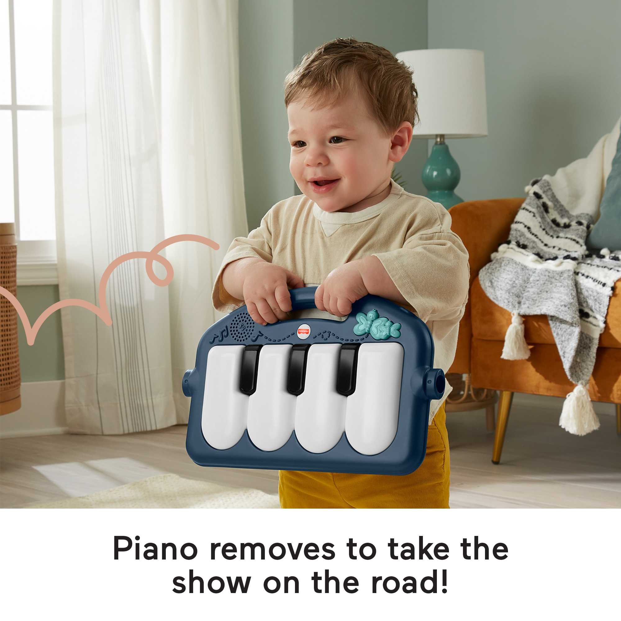 Fisher-Price Baby Gym Playmat With Kick & Play Piano And Tummy Time Toys. Navy Fawn - Image 5