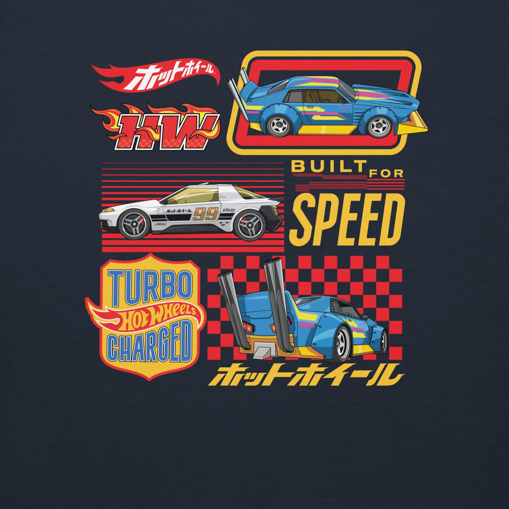 Hot Wheels in Katakana Navy Embroidered Hoodie - Image 6