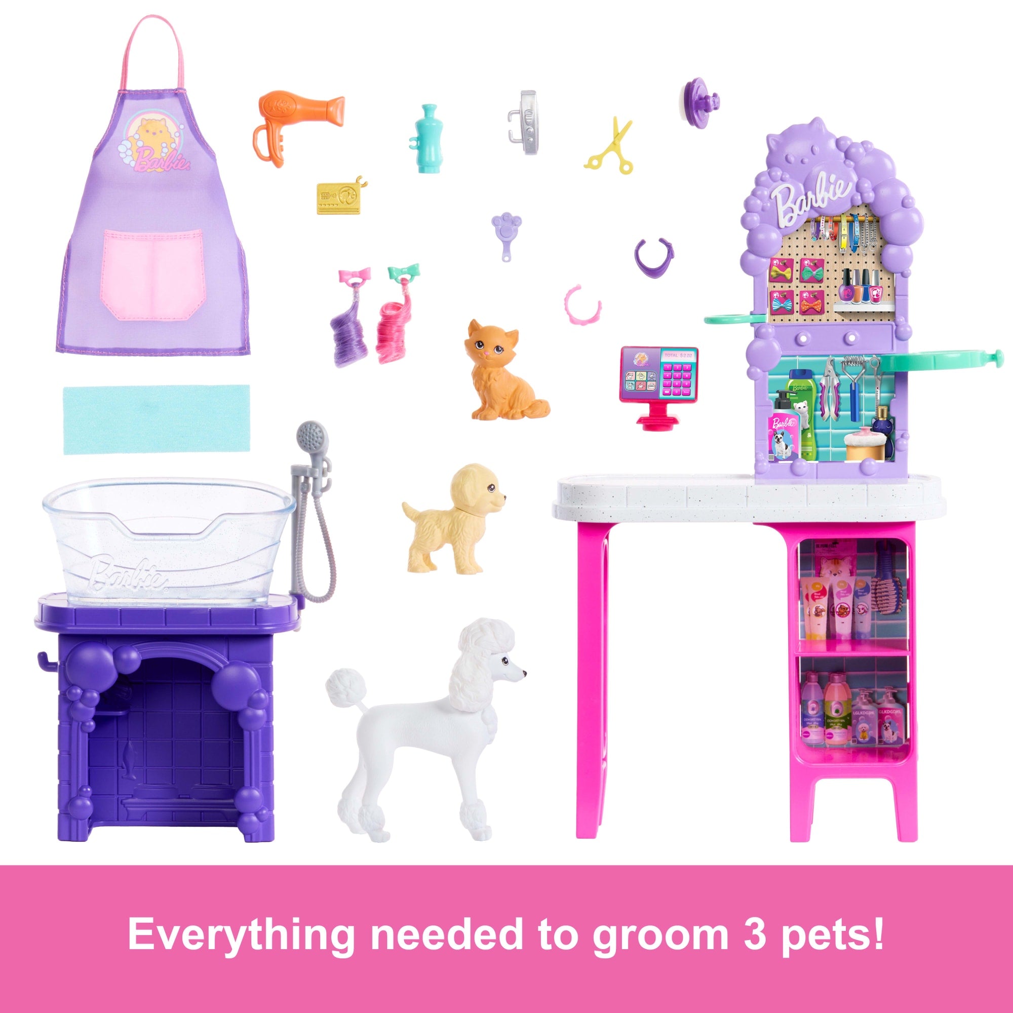 Barbie World Paw Spa Playset With Wash And Groom Stations. 3 Pets. & Styling.Accessories - Image 2