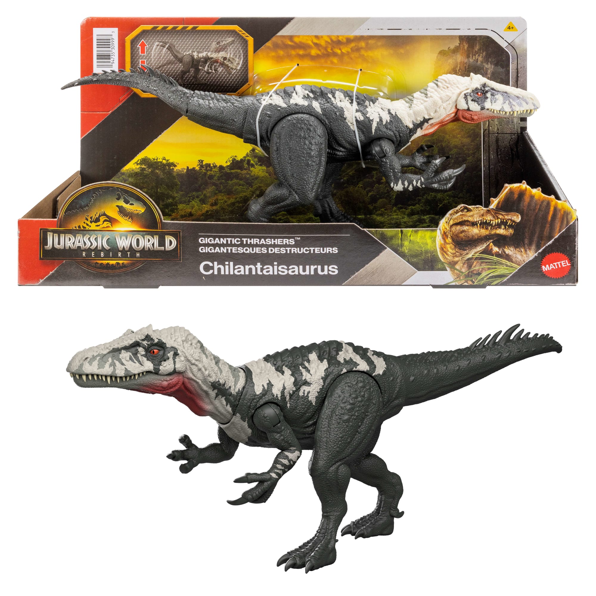 Jurassic World Rebirth Gigantic Thrashers Chilantalsaurus Dinosaur Figure Toy. Dual Attack