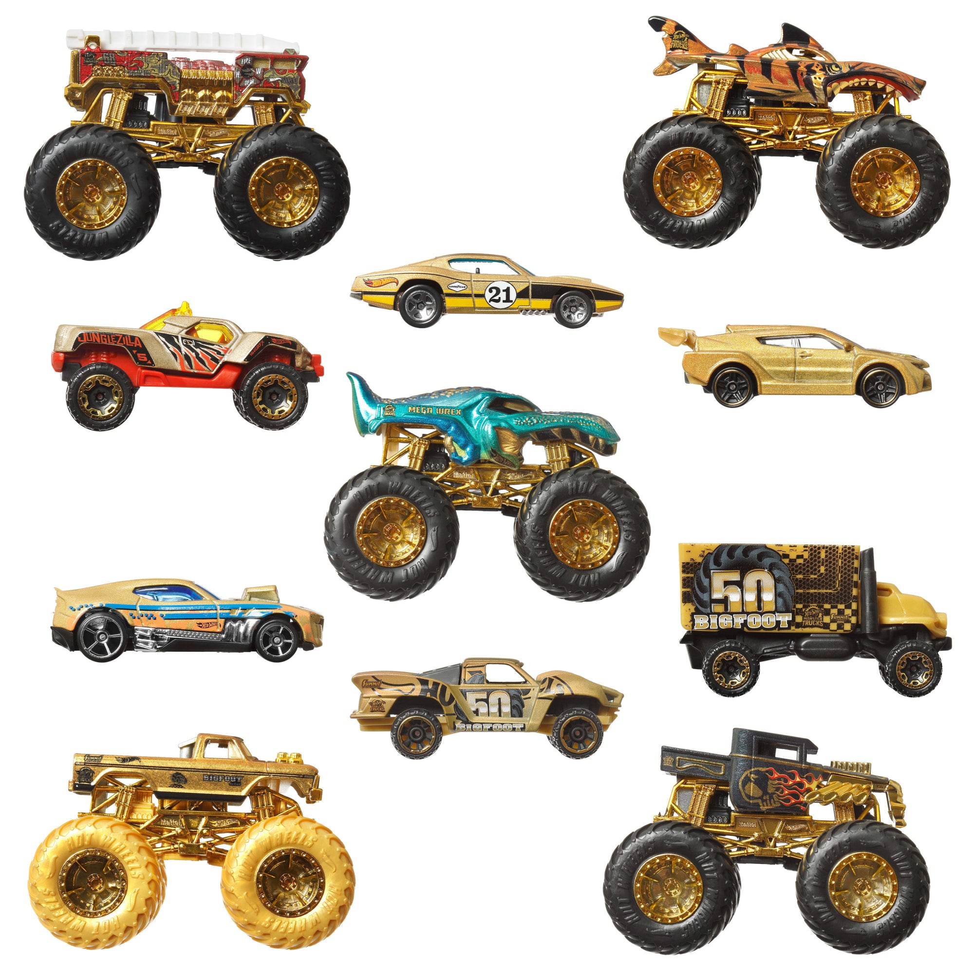 Hot Wheels Monster Trucks Trophy Champions Collection. 5 1:64 Scale Toy Trucks & 6 Die-Cast Cars - Image 3