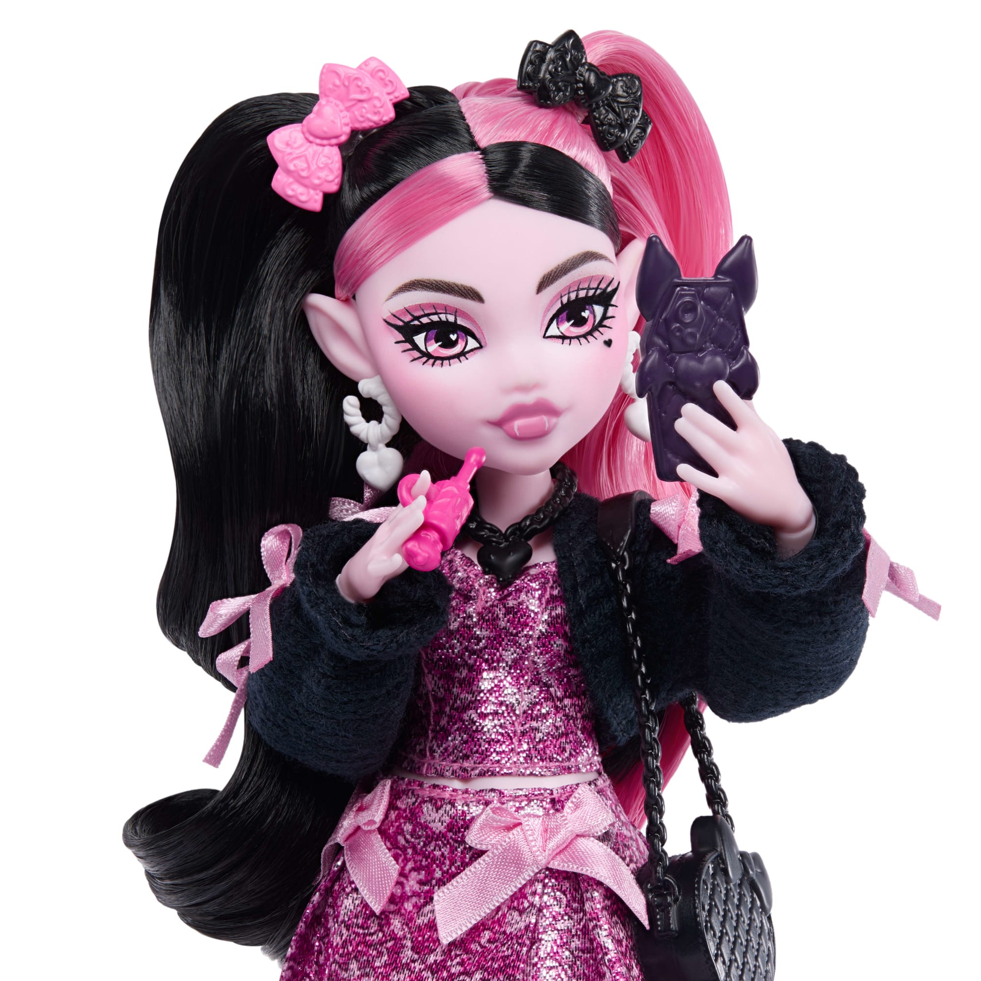 Monster High Draculaura Fashion Doll in Bow Dress With Pet Bat Count Fabulous And 7 Accessories - Image 2