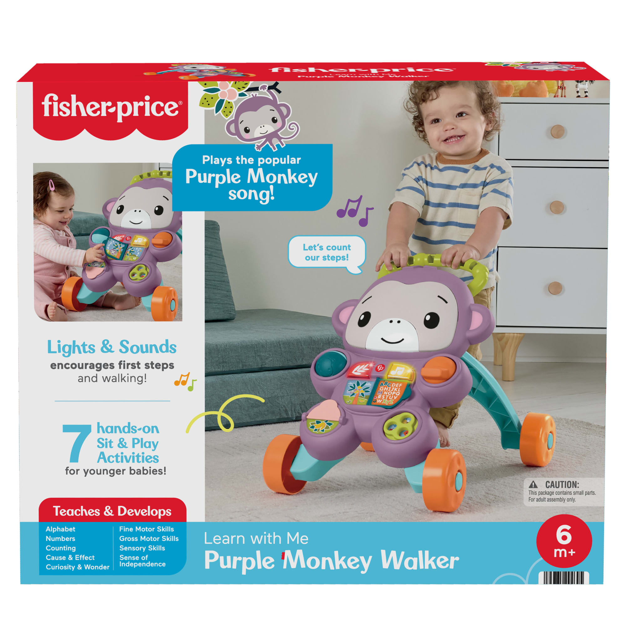 Fisher-Price Learn With Me Purple Monkey Push Walker. Baby Musical Learning Activity Toy - Image 6