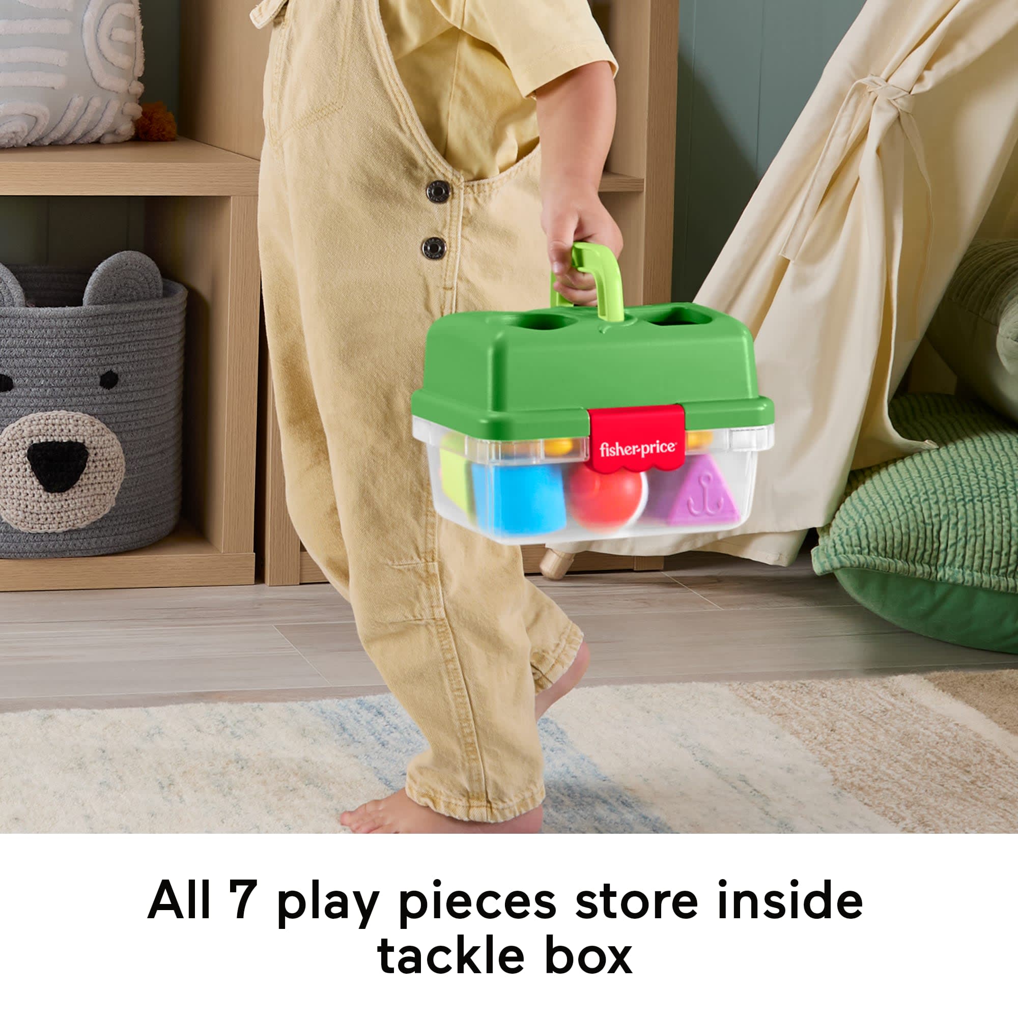 Fisher-Price Friendship Forest Sort & Store Tackle Box Baby Toy With 6 Shape Blocks & Fishing Net - Image 5