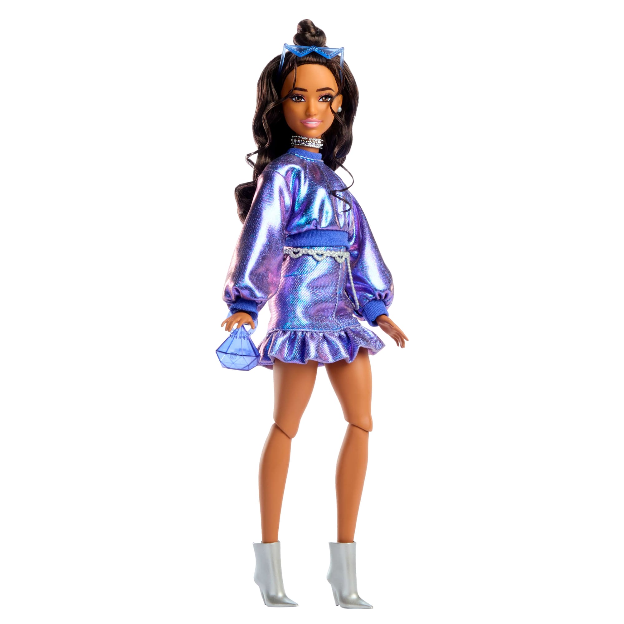Barbie Fashionista Boneca Deluxe Cabelo Castanho e Cojunto Azul Metálico - Image 5