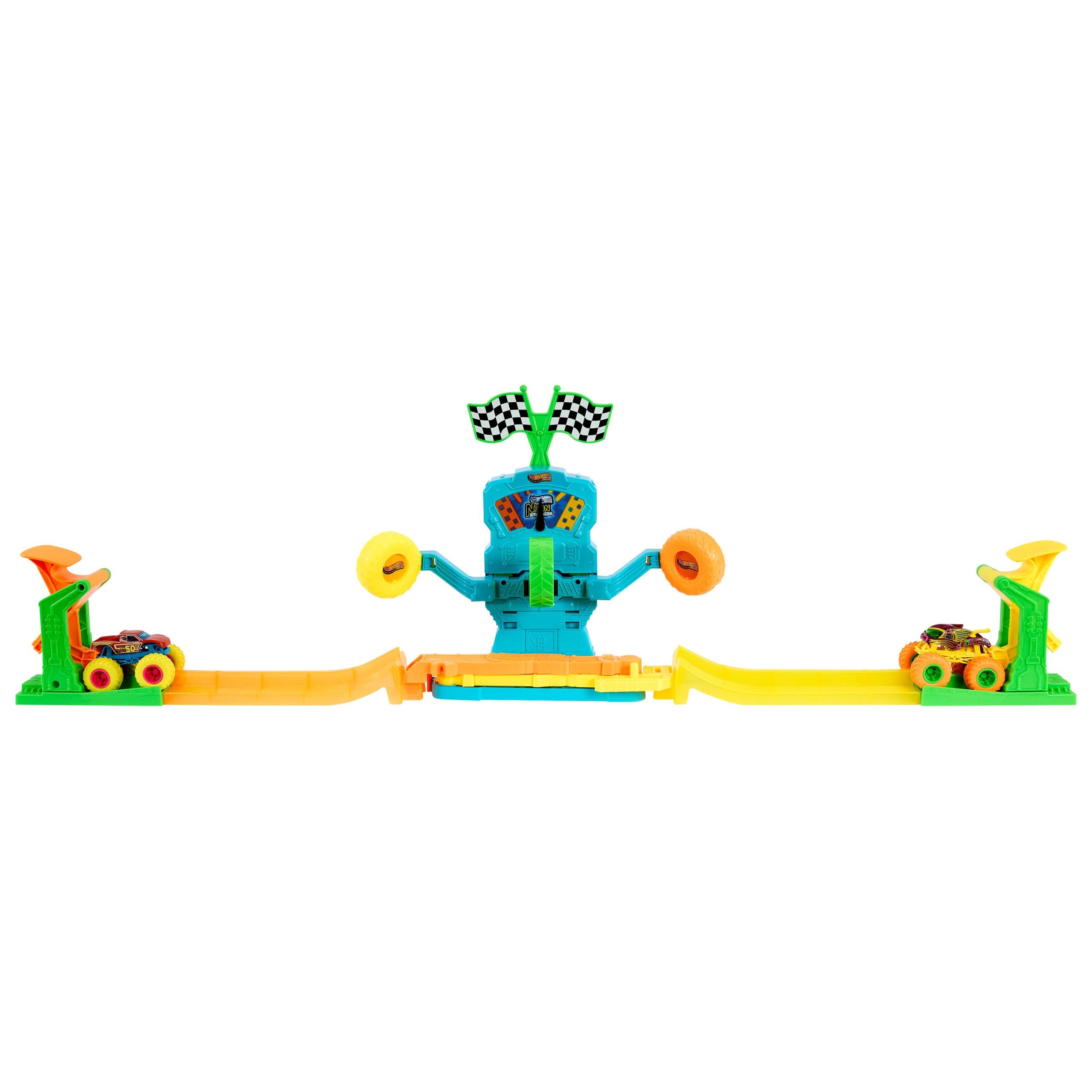 Hot Wheels Monster Trucks Neon Crashin' Slamway Playset With 2 Toy Vehicles. 2 Ways To Play - Image 5