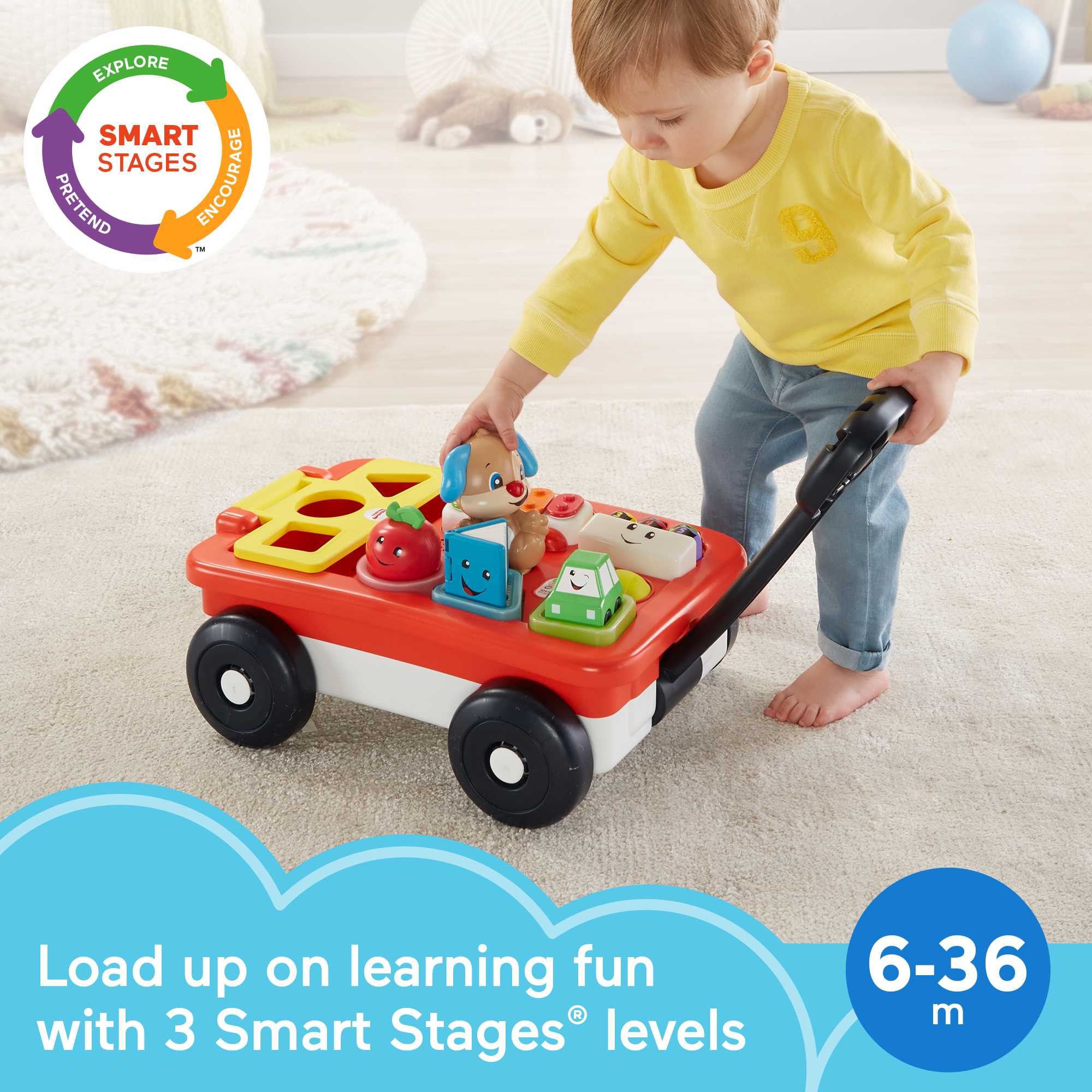 Fisher-Price Laugh & Learn Pull & Play Learning Wagon Baby & Toddler Toy With 4 Accessories - Image 2