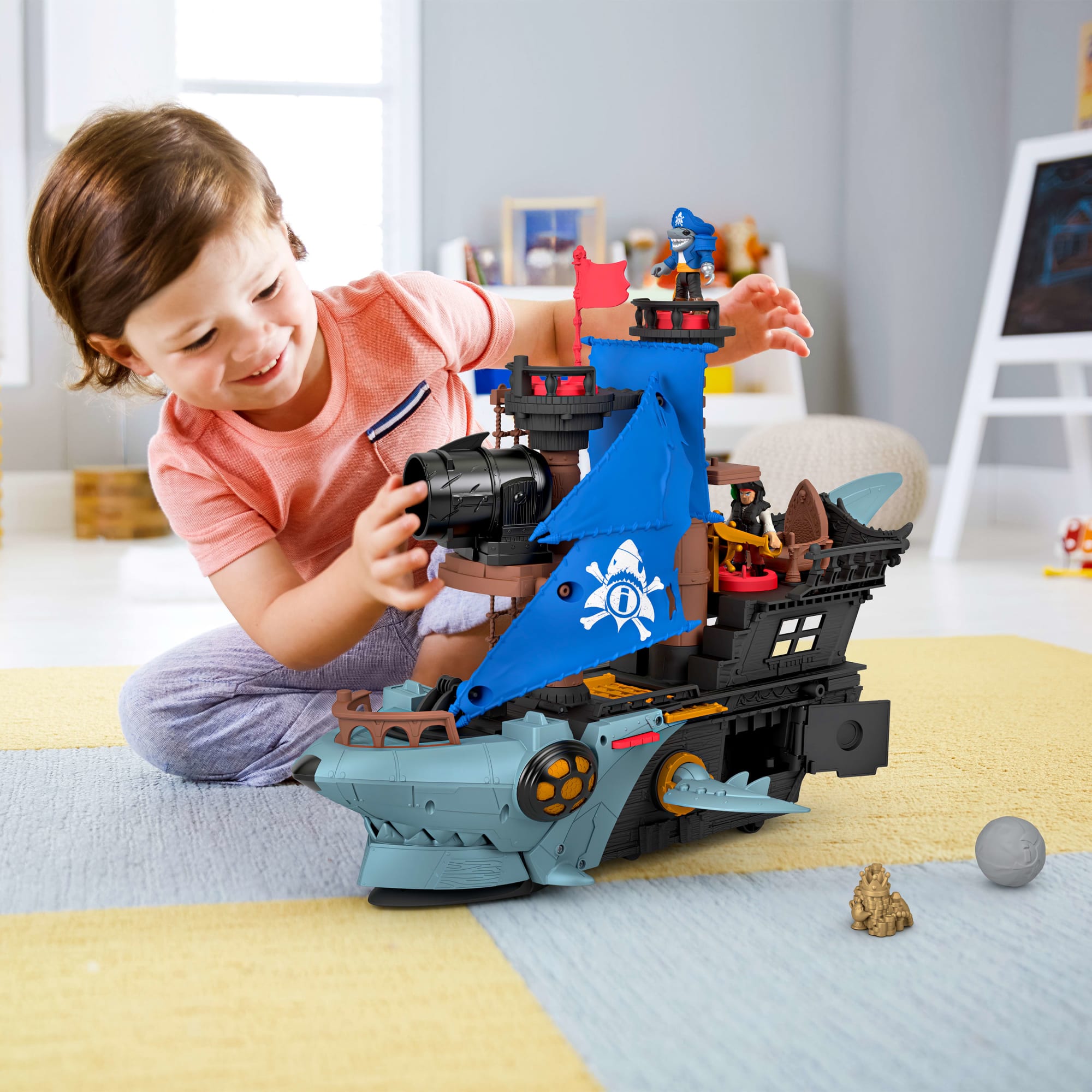Imaginext Shark Bite Pirate Ship Playset With 2 Action Figures & Toy Ship And Accessories - Image 2