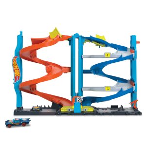 Hot Wheels City Track Set With 1 Toy Car. Transforming Race Tower Playset