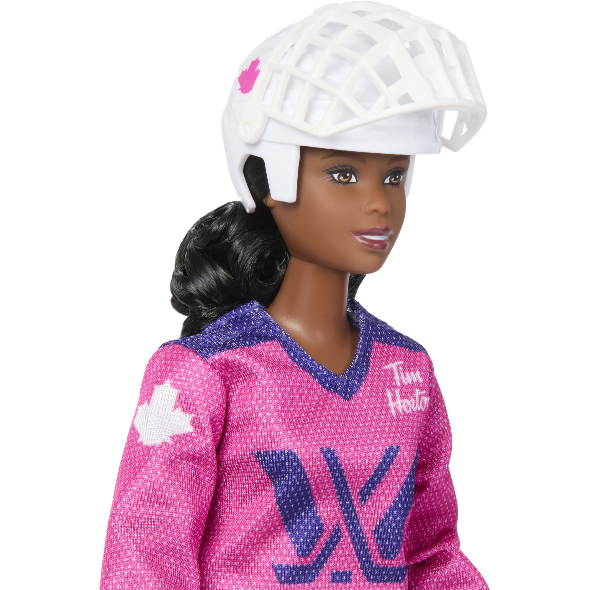 Barbie Tim Hortons PWHL Fashion Doll in Pink. Purple. & Teal Hockey Jersey. includes Hockey Accessories - Image 3