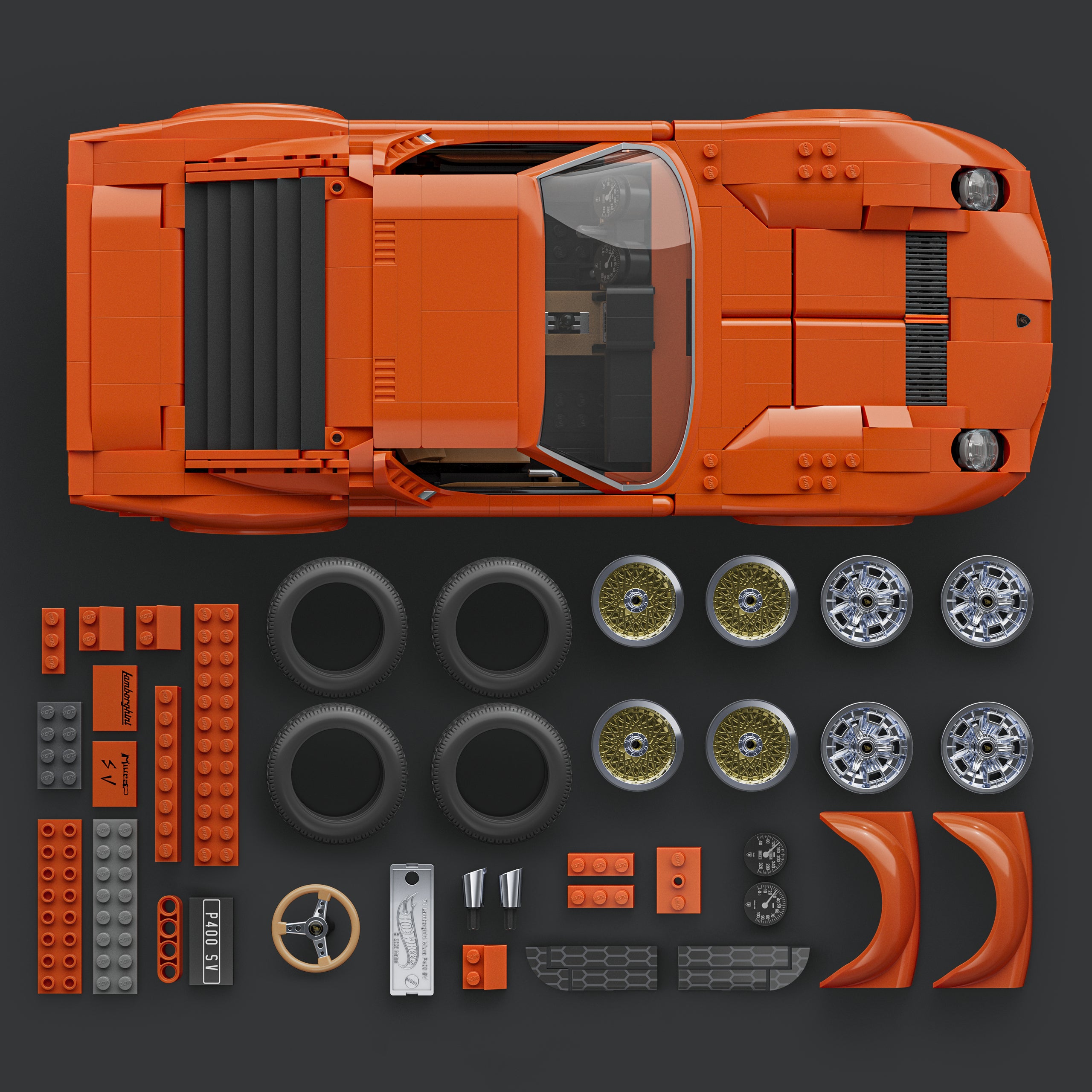Mattel Brick Shop Hot Wheels '71 Lamborghini Miura P400 Sv Building Toy Kit - Image 4