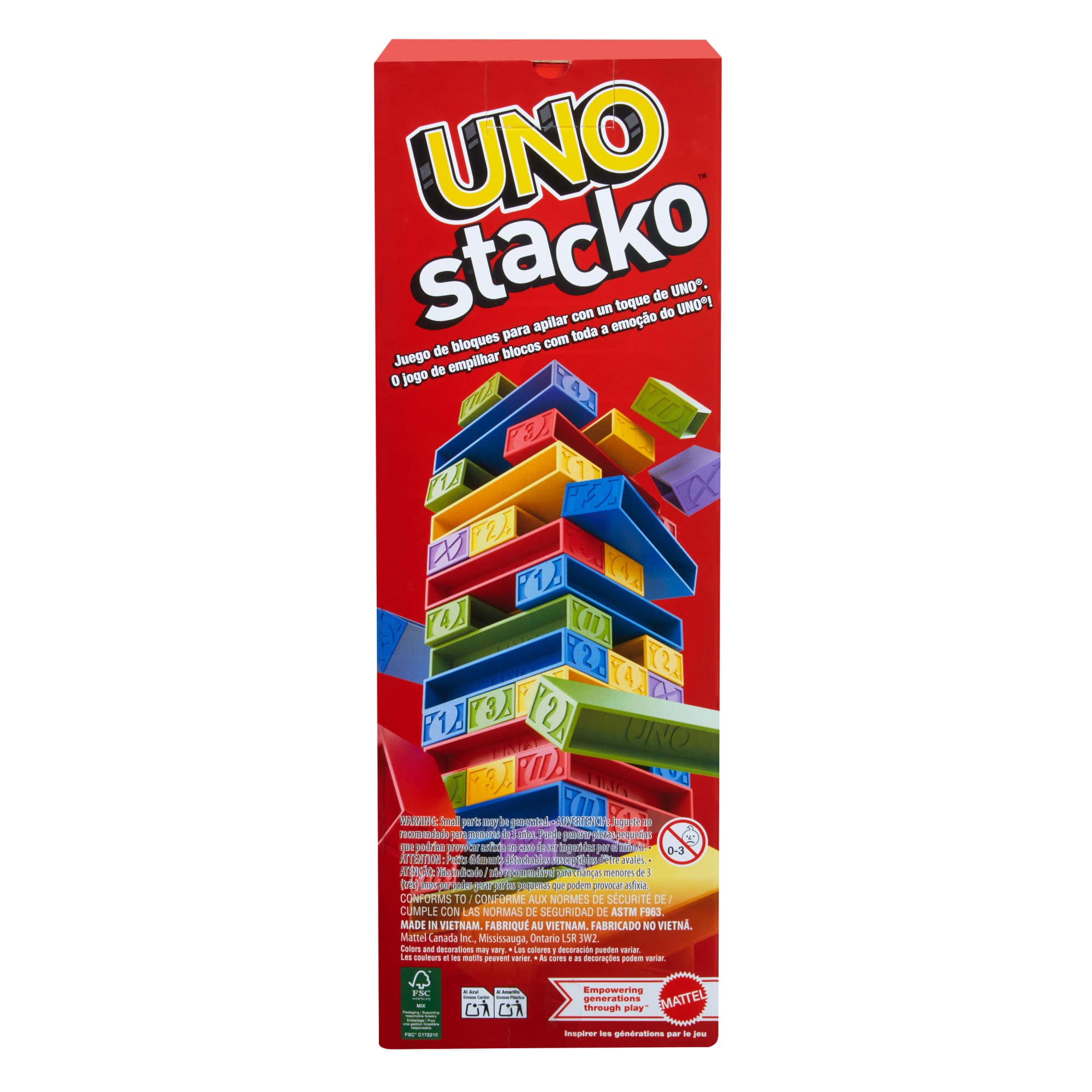 UNO Stacko Game For Kids & Family With 45 Colored Stacking Blocks & Tray - Image 6