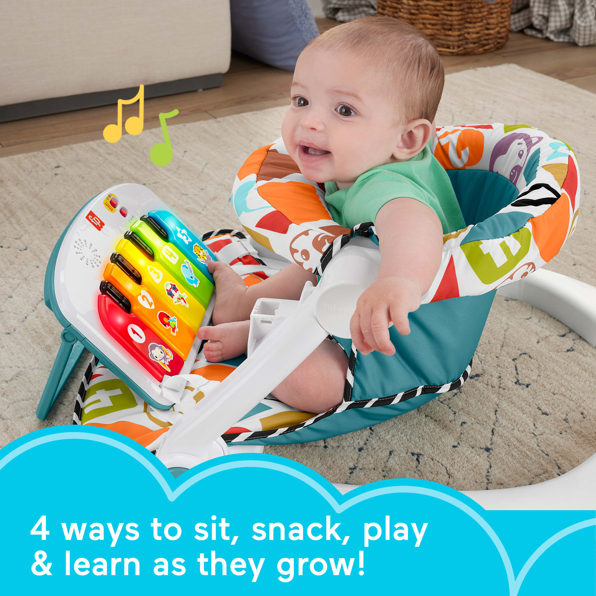 Fisher-Price Deluxe Kick & Play Sit-Me-Up Floor Seat Infant Chair With Piano Learning Toy - Image 2