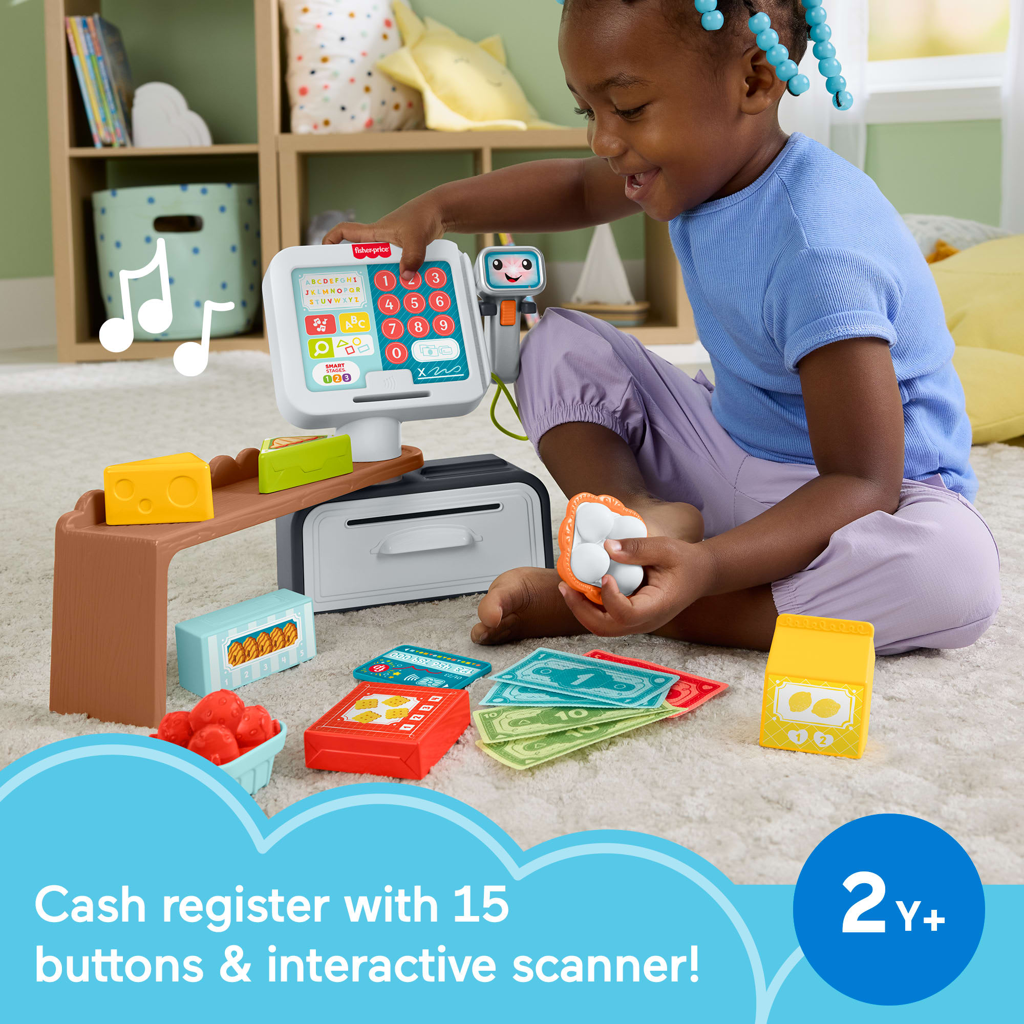 Fisher-Price Laugh & Learn Count & Shop Cash Register Electronic Toddler Learning Toy. 20 Pieces - Image 2
